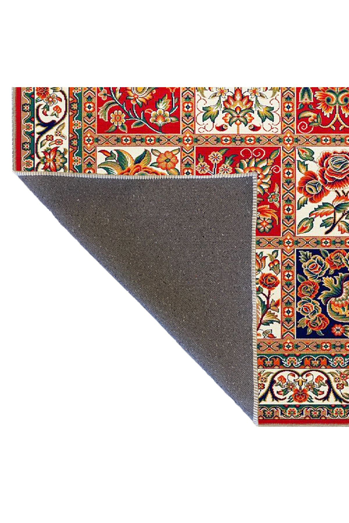 Kırmızı Renkte Kareli Geometrik Modern Dekoratif Halı 3677