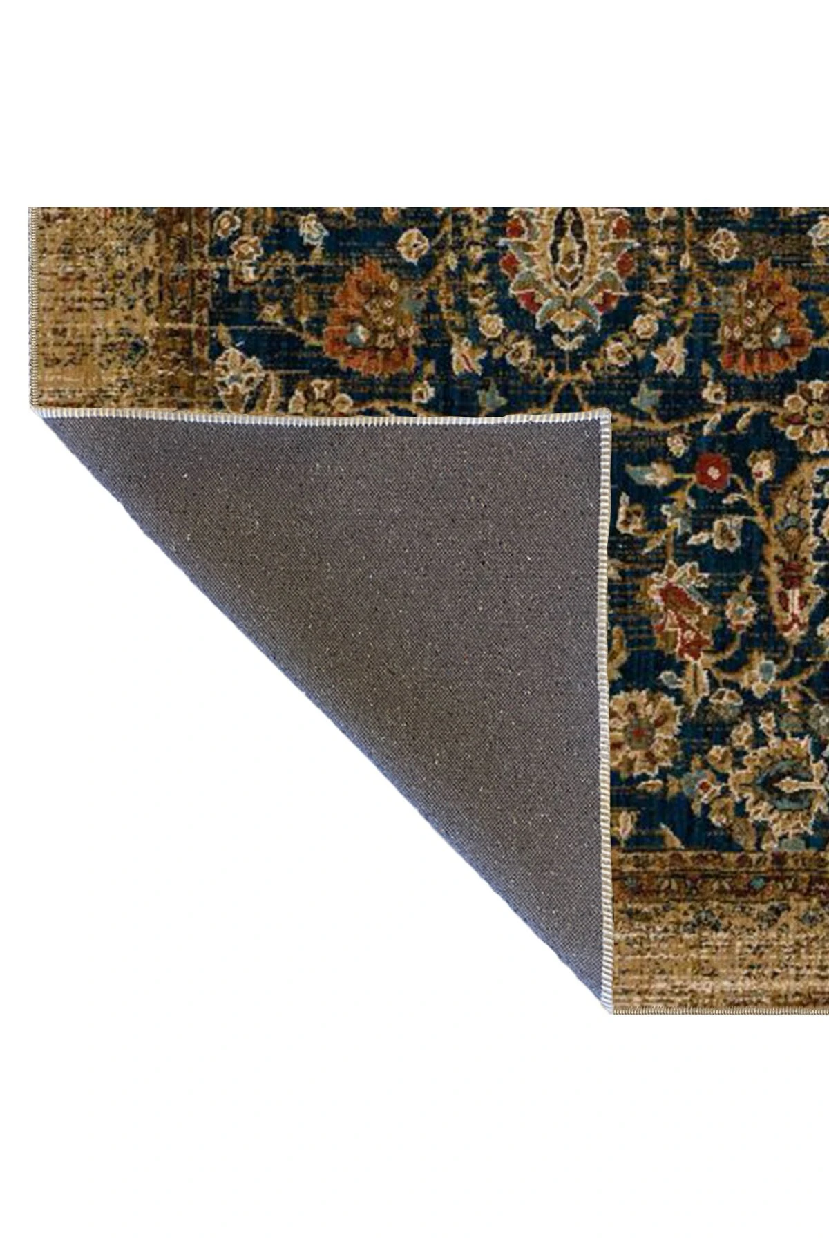 Lacivert Temalı Geleneksel Motif Çiçek Desenli Vintage Dekoratif Halı 4571