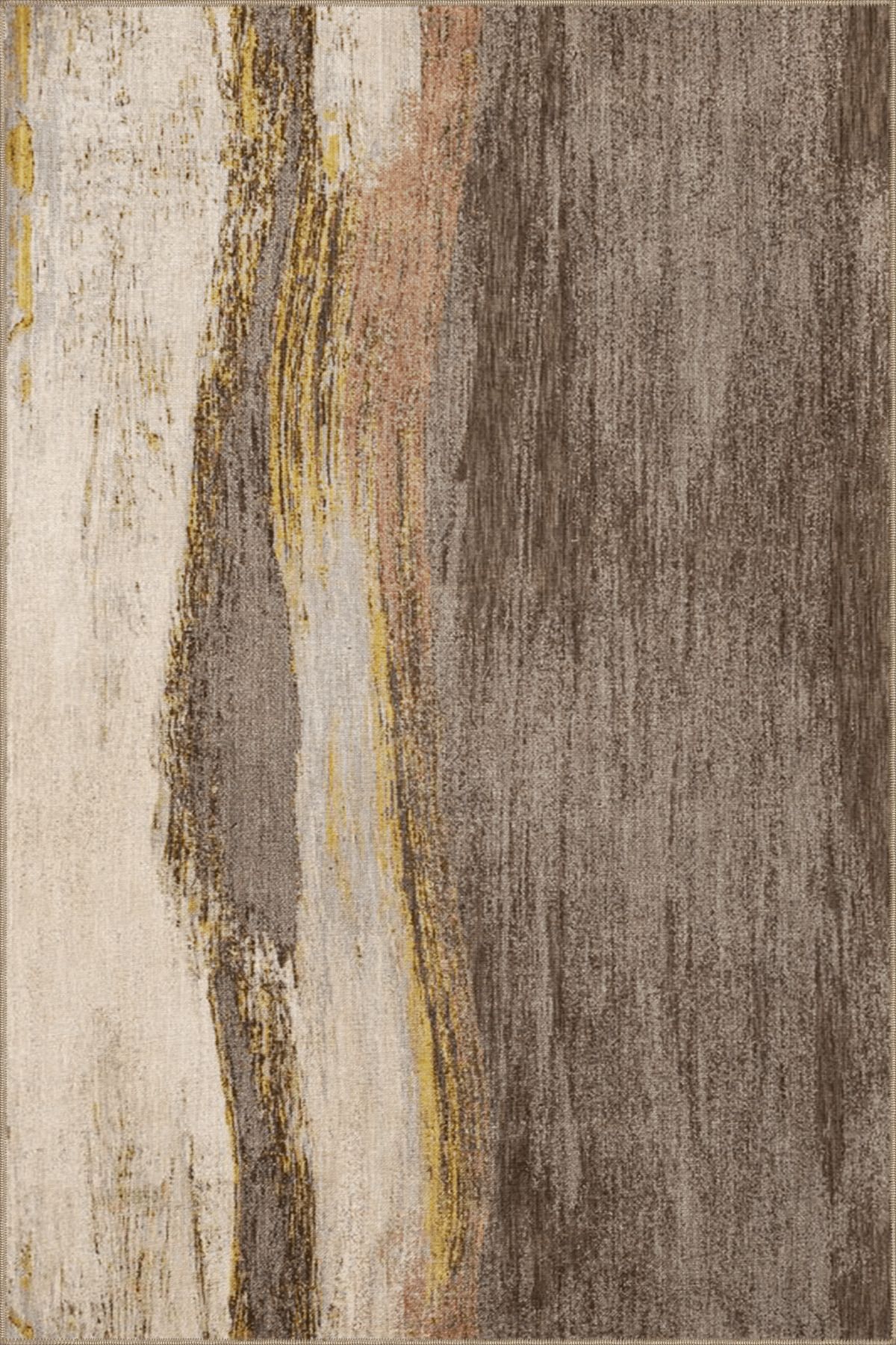 Kahverengi Bej Temalı Soyut Abstract Desenli Modern Dekoratif Halı 3894