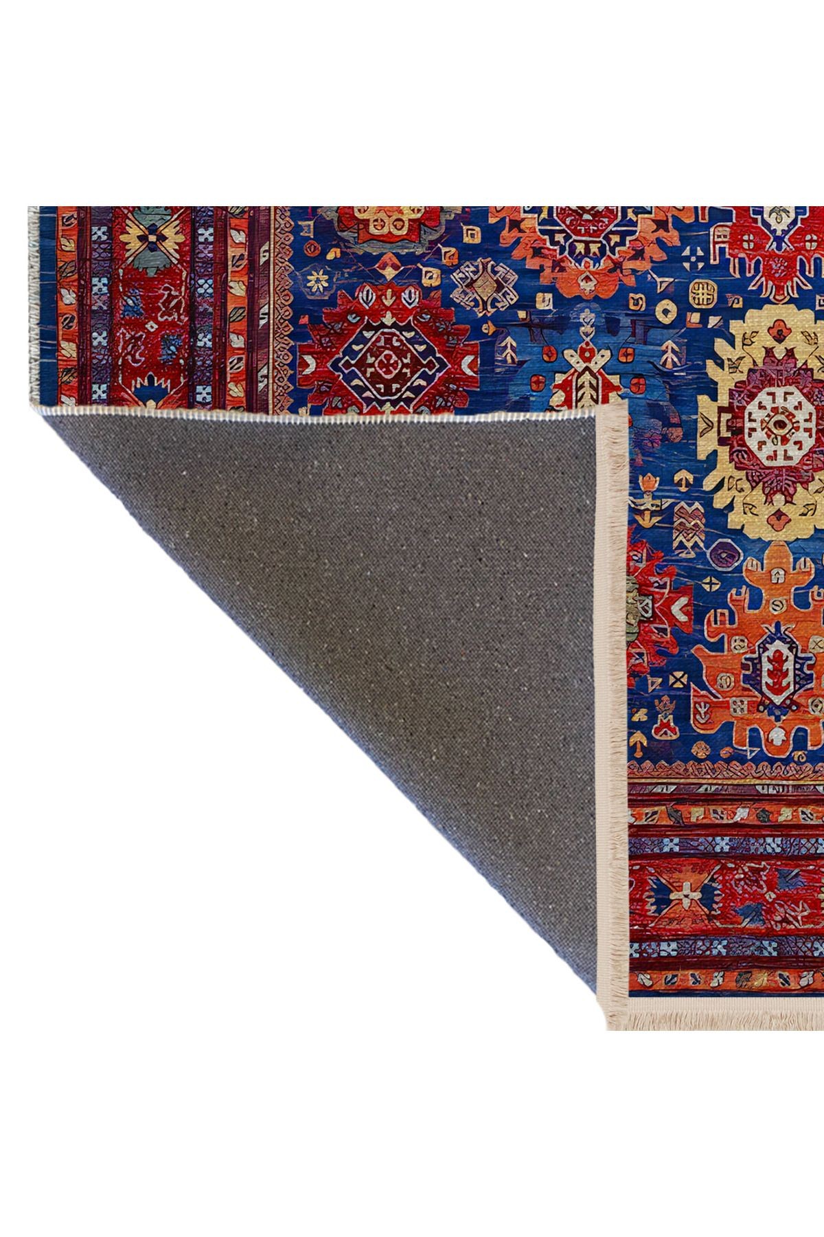 Mavi Bordo Temalı Geleneksel Motif Etnik Desenli Kreatif Vintage Dekoratif Halı 2583
