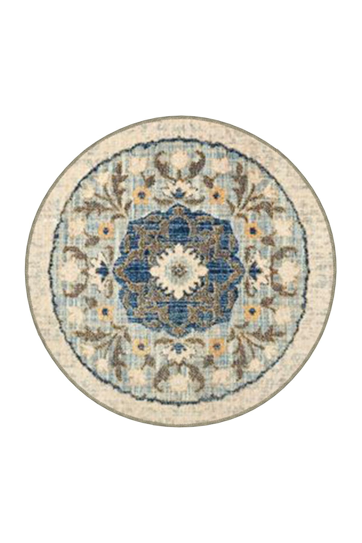 Bej Temalı Çok Renkli Motifli Etnik Çiçek Desenli Vintage Dekoratif Halı 3885