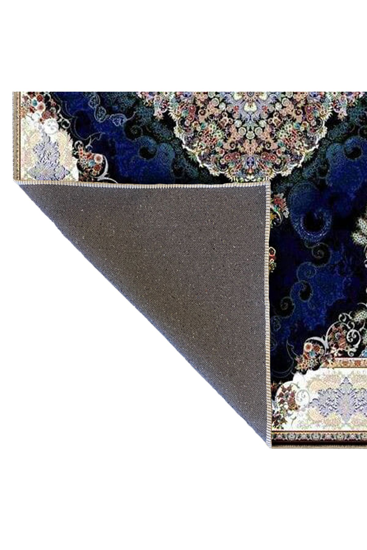 Lacivert Temalı Çok Renkli Geleneksel Motif Çiçek Desenli Vintage Dekoratif Halı 4890