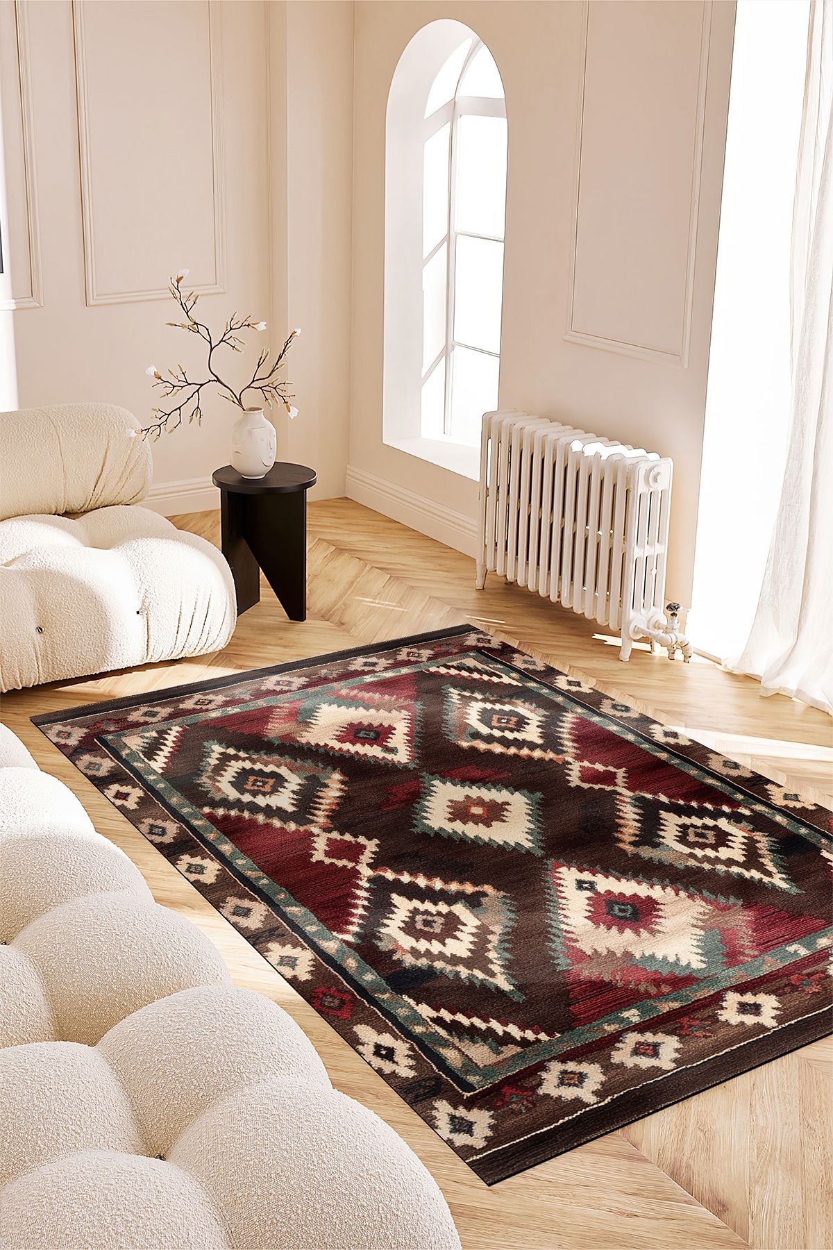 Herat Atelier Vintage Afgan Desen Bordo Renkli Dokuma Taban Dekoratif Salon Halısı 304