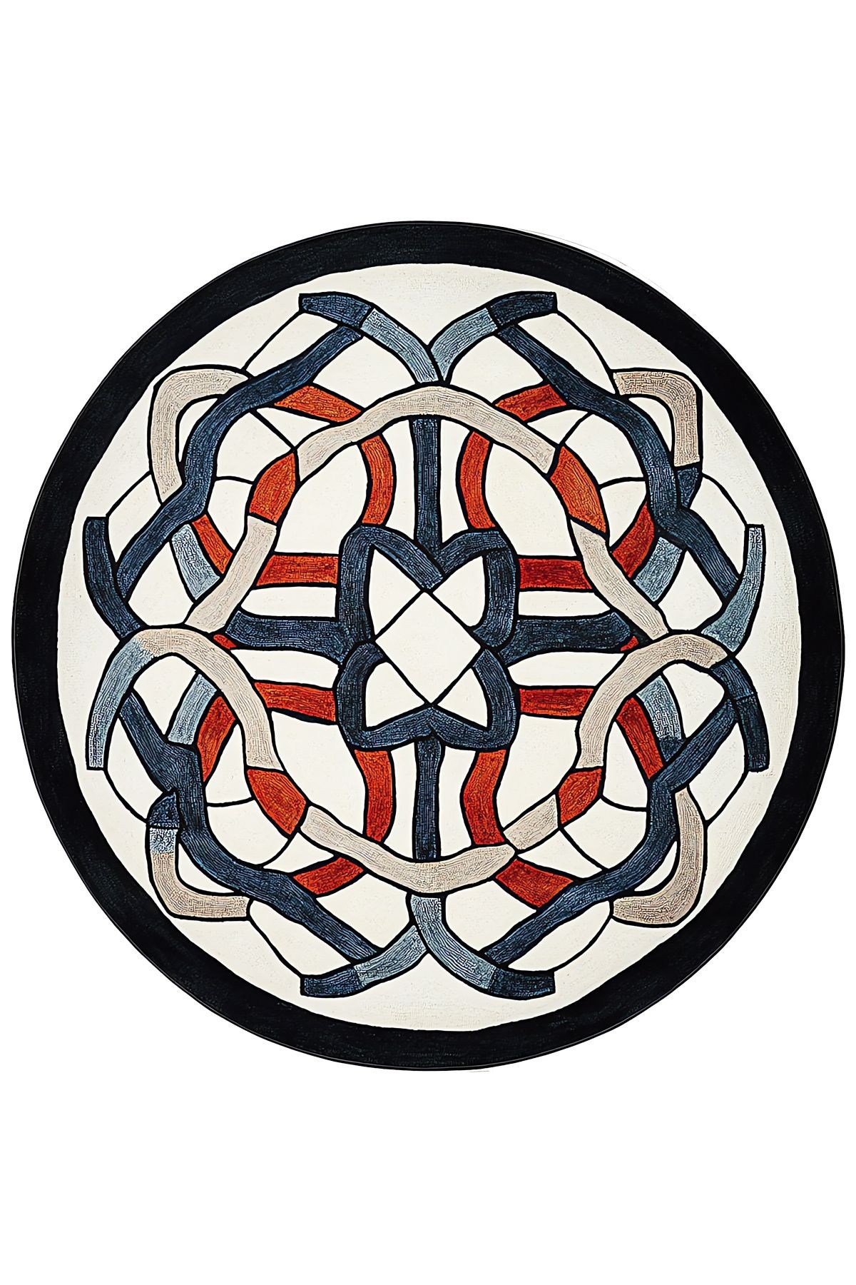 Bliss Kırmızı Mavi Geometrik Monogram Modern Dokuma Taban Dekoratif Yuvarlak Halı 932