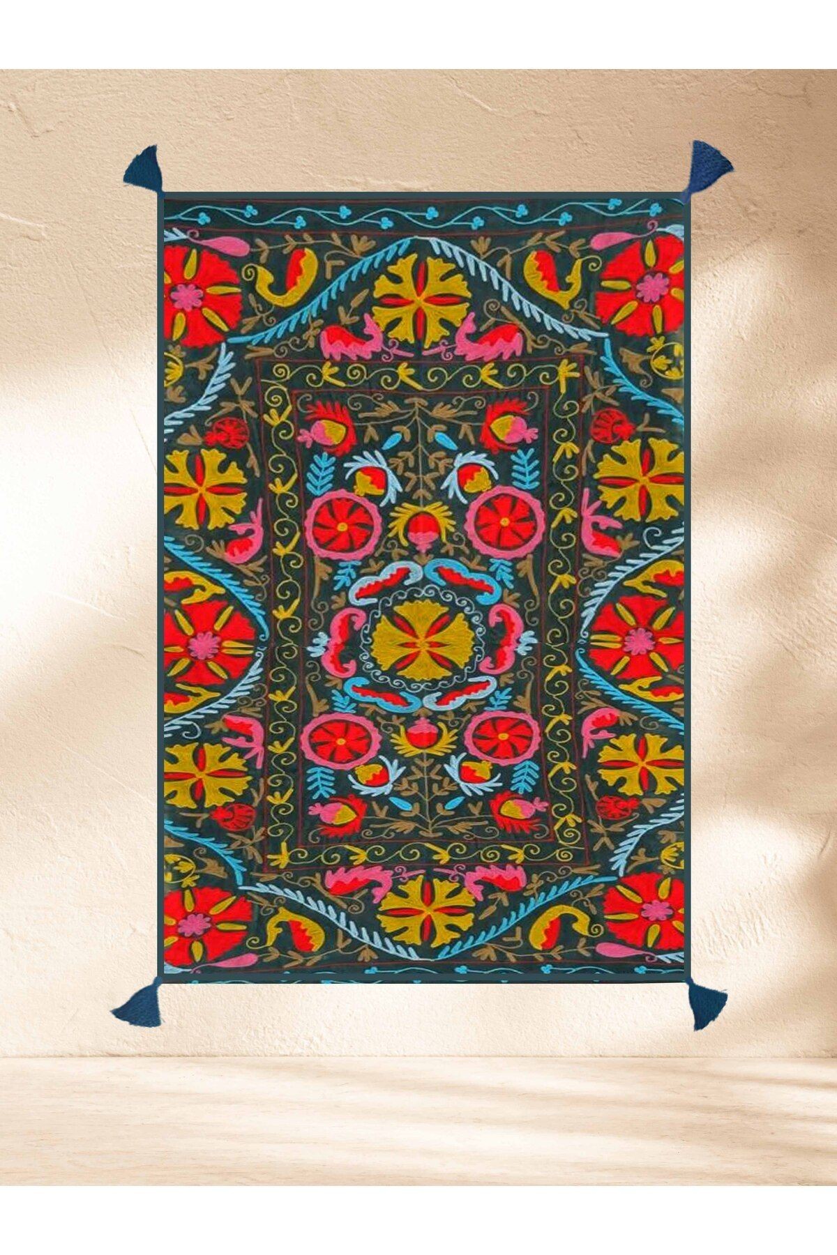 Haryana Koleksiyonu Çok Renkli Çiçek Motifleri Desenli Dokuma Taban Vintage Dekoratif Halı 10
