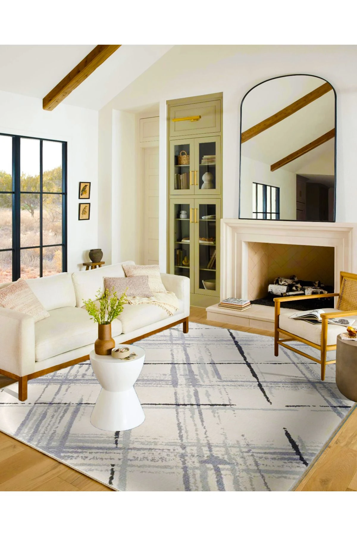 Krem Geometrik Dalgalı Sonsuz Temalı Dekoratif Halı ve Yıkanabilir Halı miravip9712