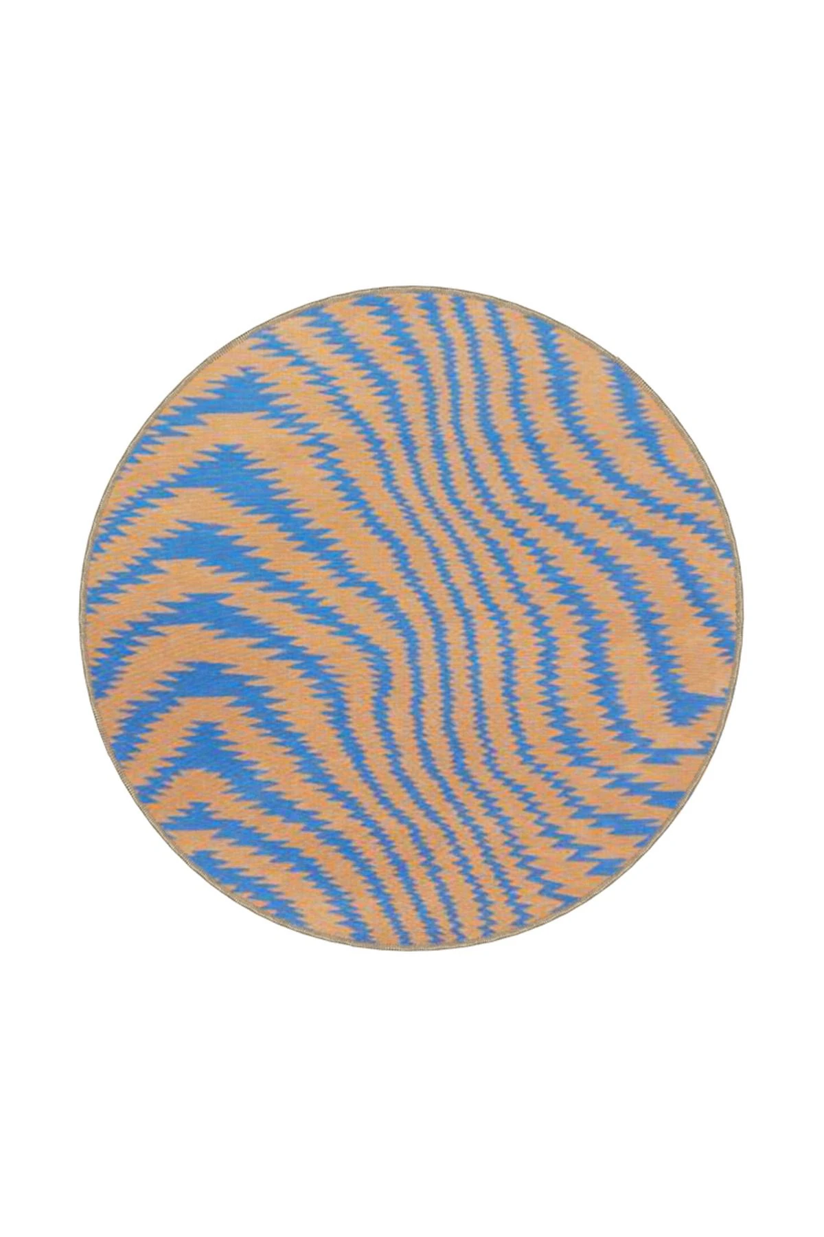 Kahverengi Mavi Çizgili Dalgalı Desenli Modern Dekoratif Halı miravip477