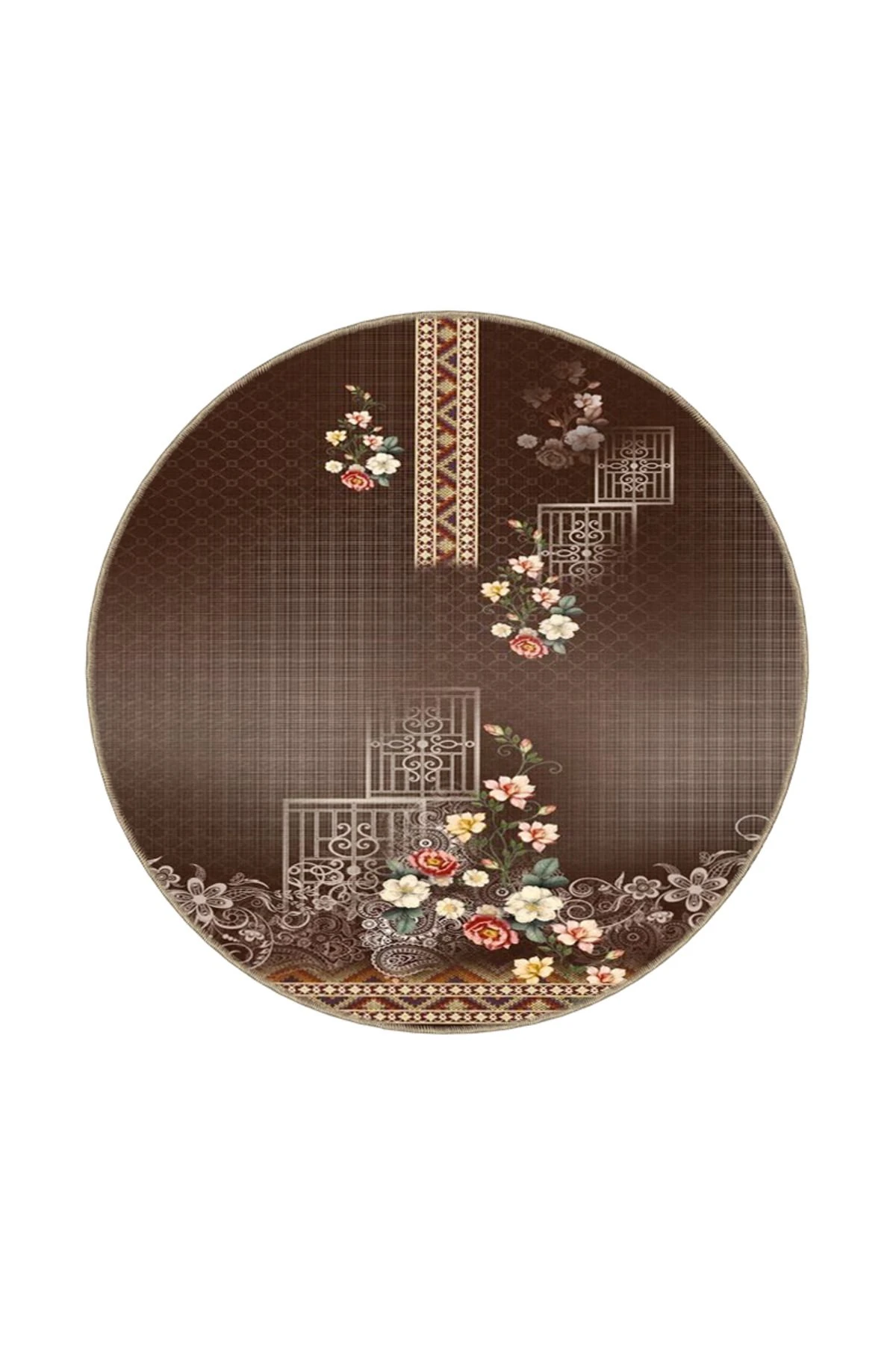 Modern Kahverenginde Etnik Desenli Dokuma Taban ve Dekoratif Yıkanabilir Halı miravip8611