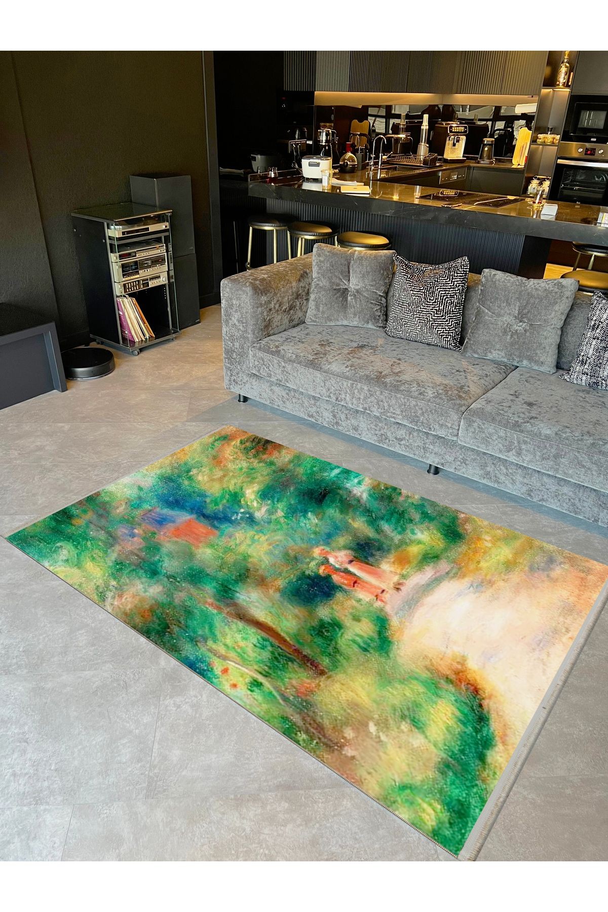 Yılmaz Koleksiyonu Pastel Tonlarda Ağaçlar ve Çocuk Figürleri Desenli Modern Dekoratif Halı 43