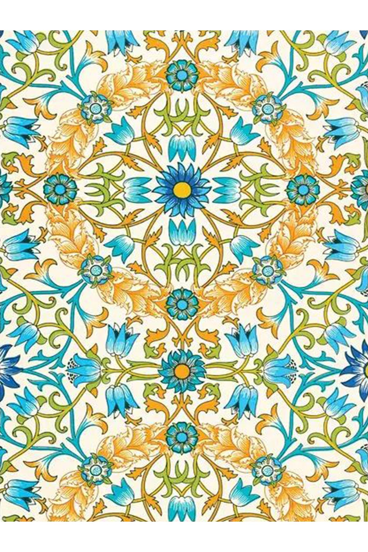 Özge Koleksiyonu Mavi Sarı Sarmaşık ve Çiçekler Desenli Dokuma Taban Modern Dekoratif Halı özge04