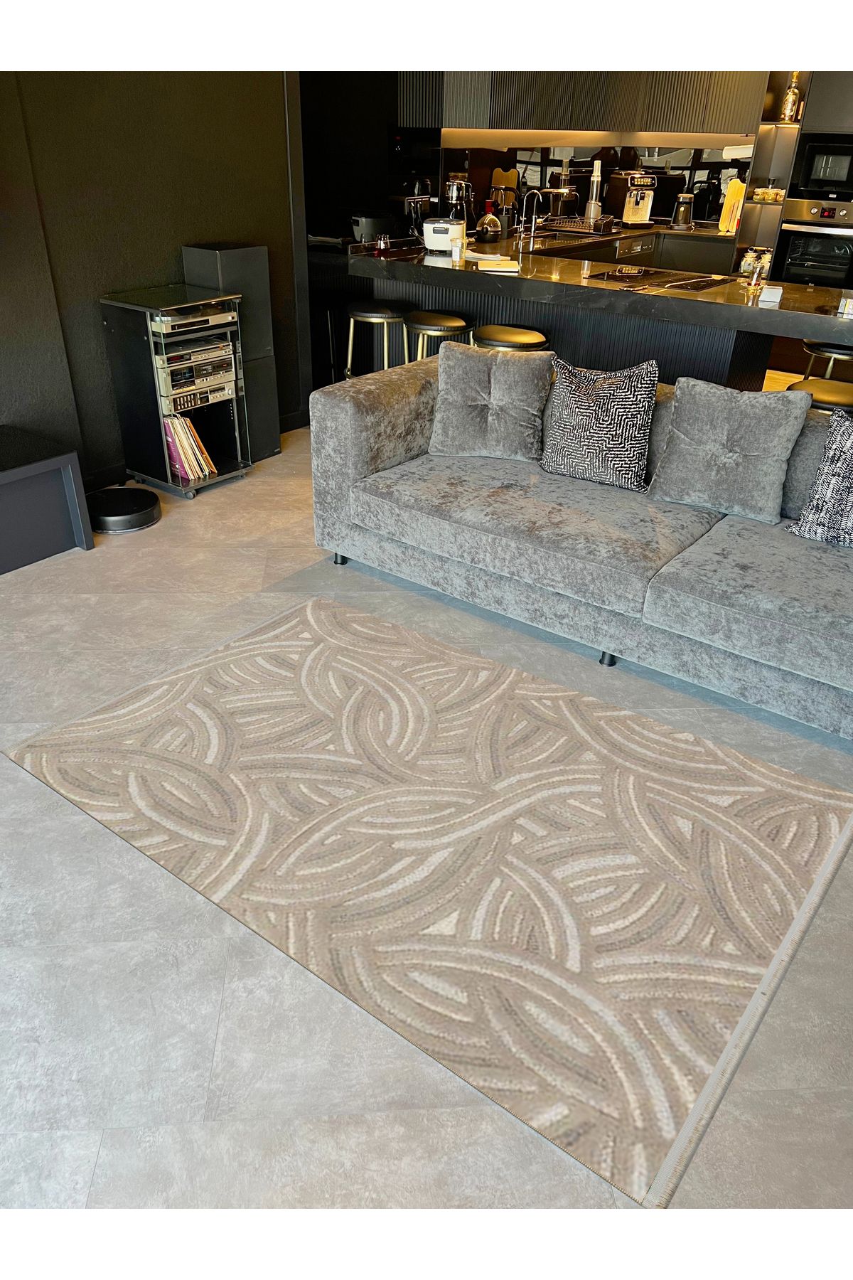 Lina Koleksiyonu Koyu Bej Şekiller Soyut Desenli Dokuma Taban Dekoratif Halı lina39