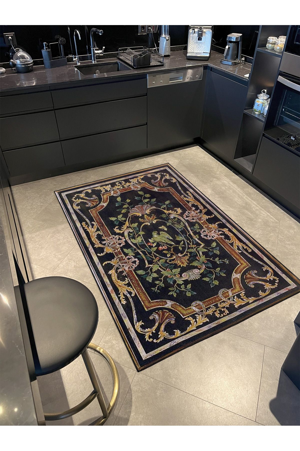 Kahverengi Siyah Geometrik Floral Modern Dekoratif Halı miravip150