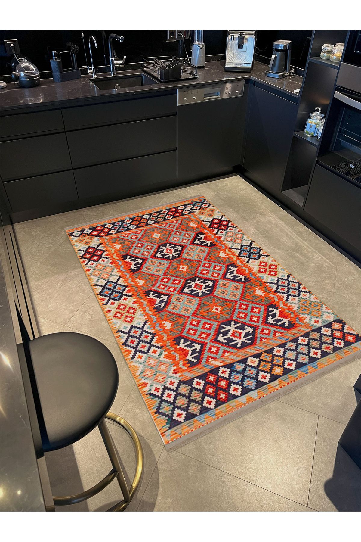 Güney Koleksiyonu Çok Renkli Geleneksel Motifler ve Etnik Desenli Vintage Dekoratif Halı 44