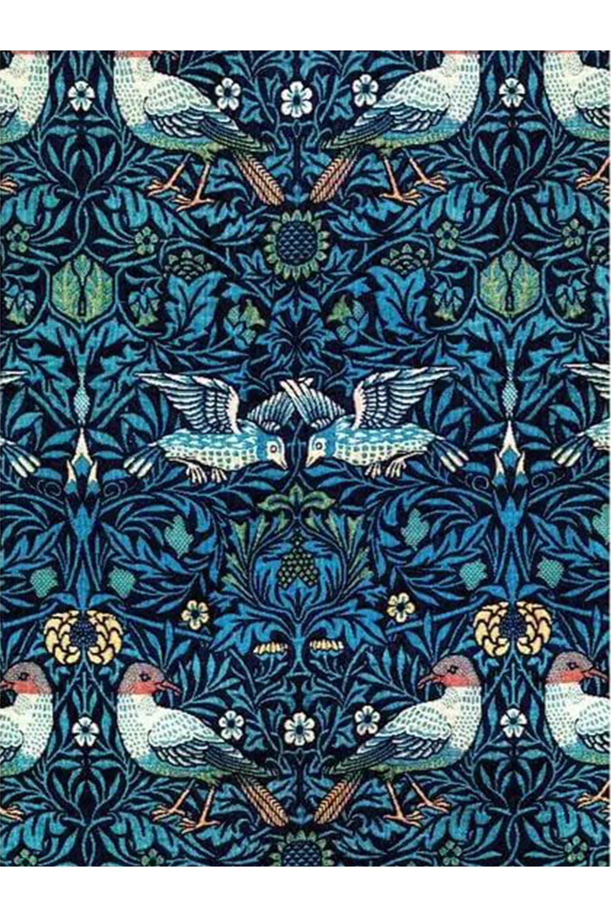 Özge Koleksiyonu Mavi Yeşil Doğa Temalı Kuşlar Detaylı Dokuma Taban Modern Dekoratif Halı özge05