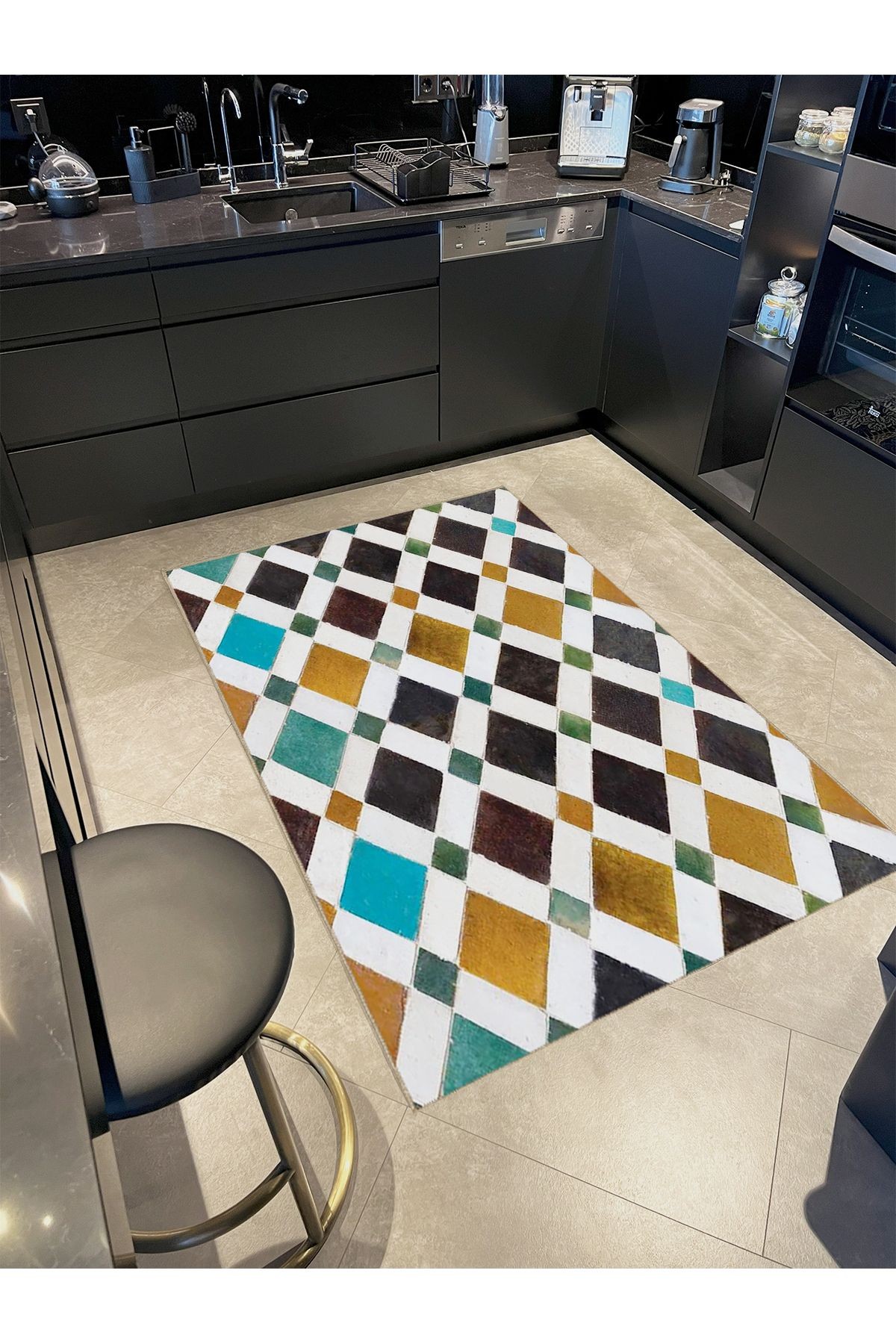 Semih Koleksiyonu Çok Renkli Geometrik Üçgen Şekiller Desenli Dokuma Taban Modern Dekoratif Halı 38