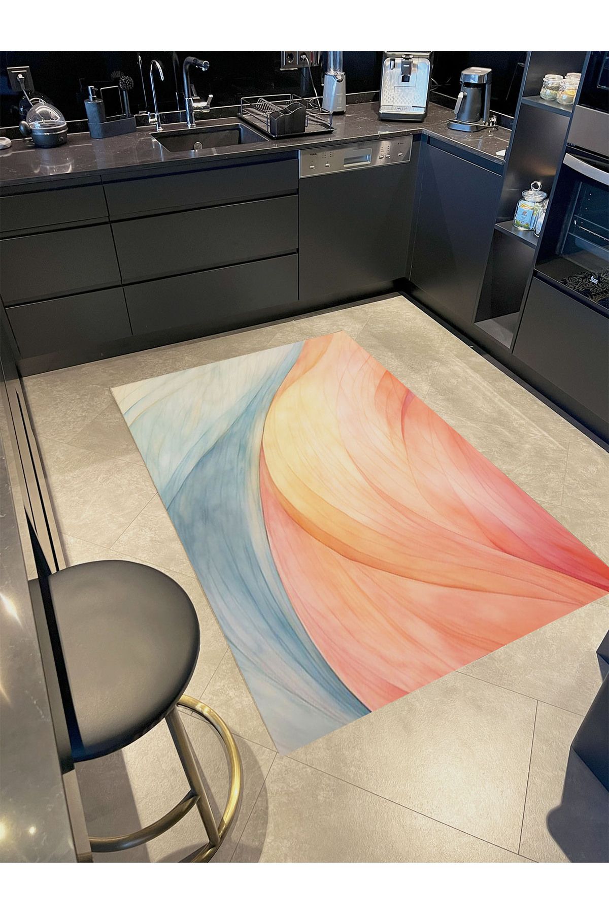 Ebrul Koleksiyonu Pastel Tonlarda Soyut Desenli Dokuma Taban Modern Dekoratif Halı ebru01