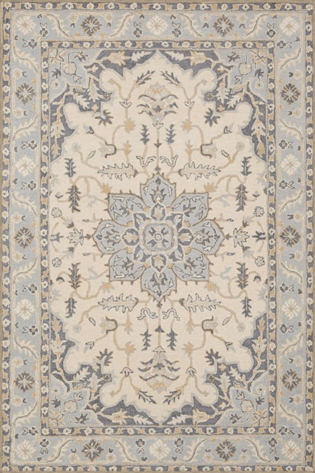 Bej Temalı Geleneksel Motif Çiçek Desenli Saçaklı Vintage Dekoratif Halı 4534