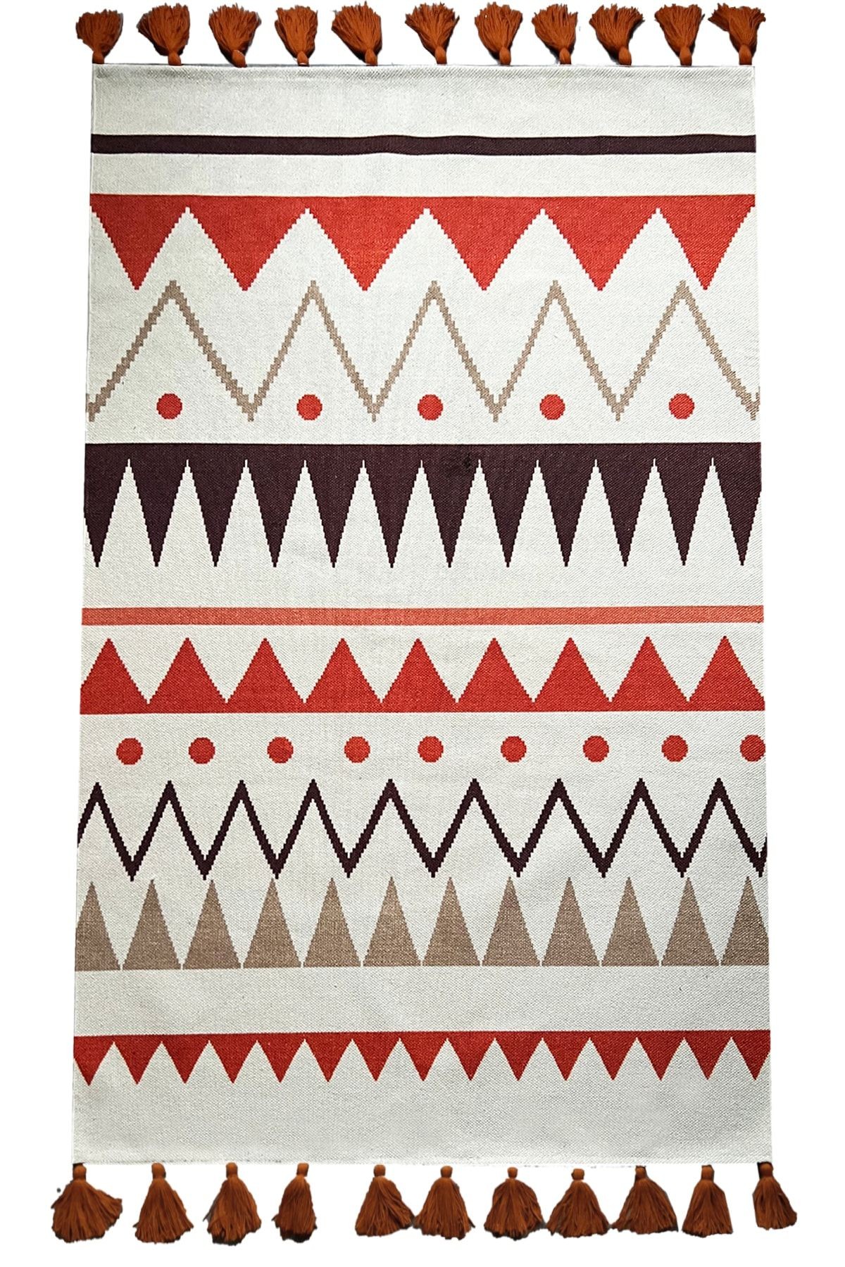 Cotton 566 Iskandinav Desenli Ekru Dokuma Taban Kilim