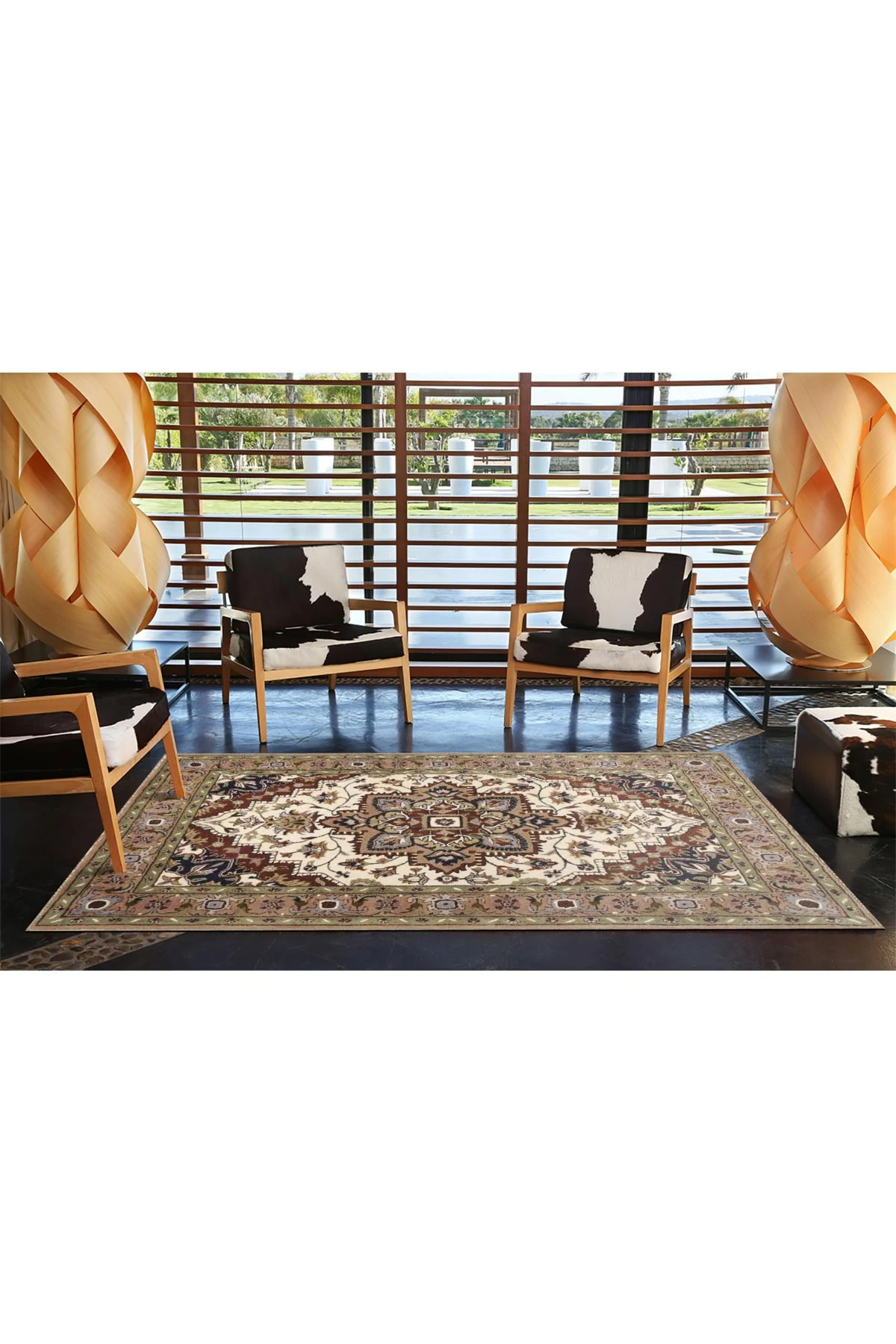 Krem Kahvrengi Renkli Geometrik Modern Desenli Dokuma Taban miravip855