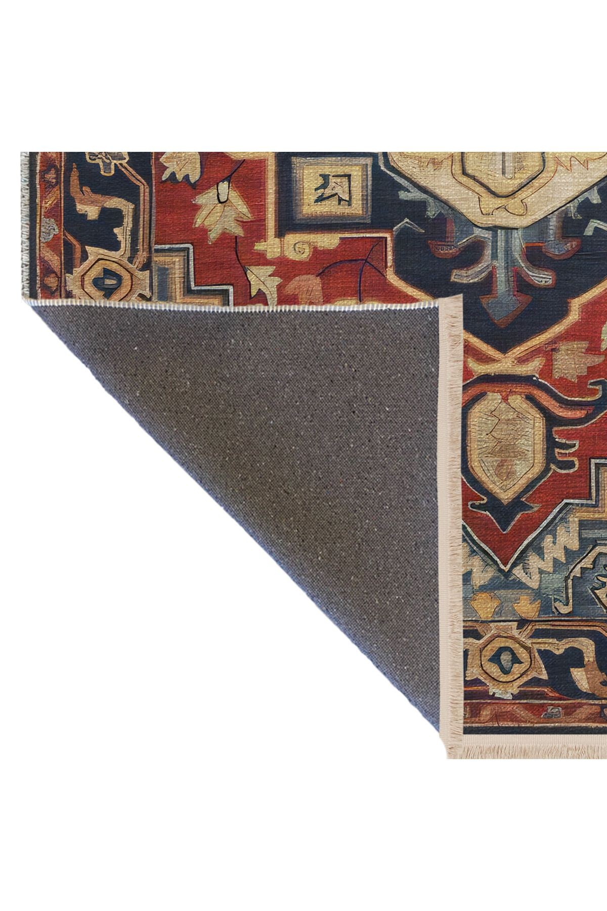 Mavi Kırmızı Temalı Geleneksel Motif Etnik Desenli Kreatif Vintage Dekoratif Halı 2441