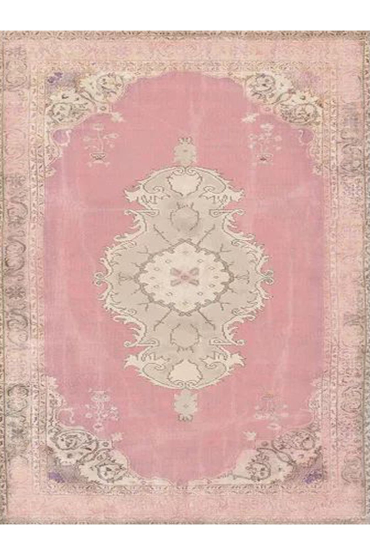 Aynur Koleksiyonu Eskitme Görünümlü Pastel Pembe Dokuma Taban Modern Dekoratif Halı aynur32