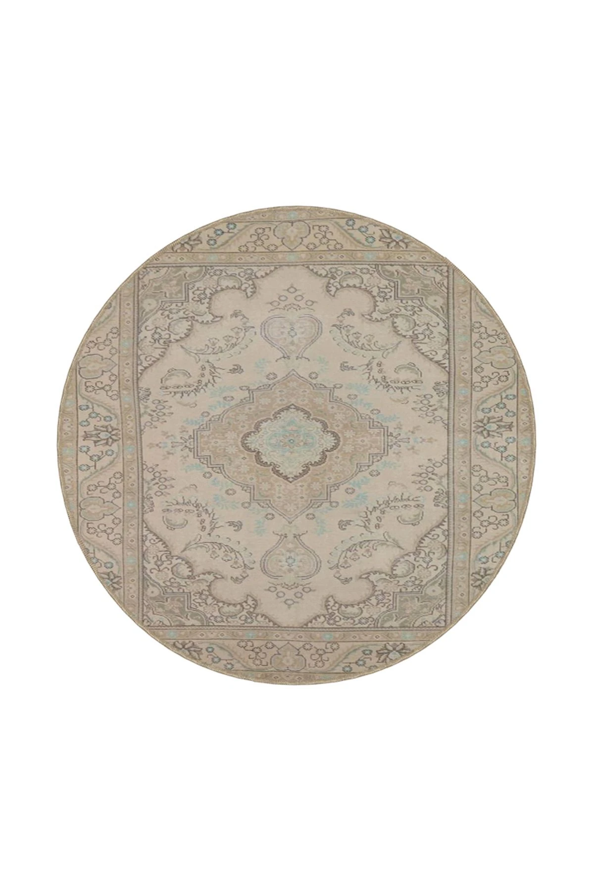 Krem Kapalı Geleneksel Desenli Dokuma Taban Halı ve Yıkanabilir Halı aloha132