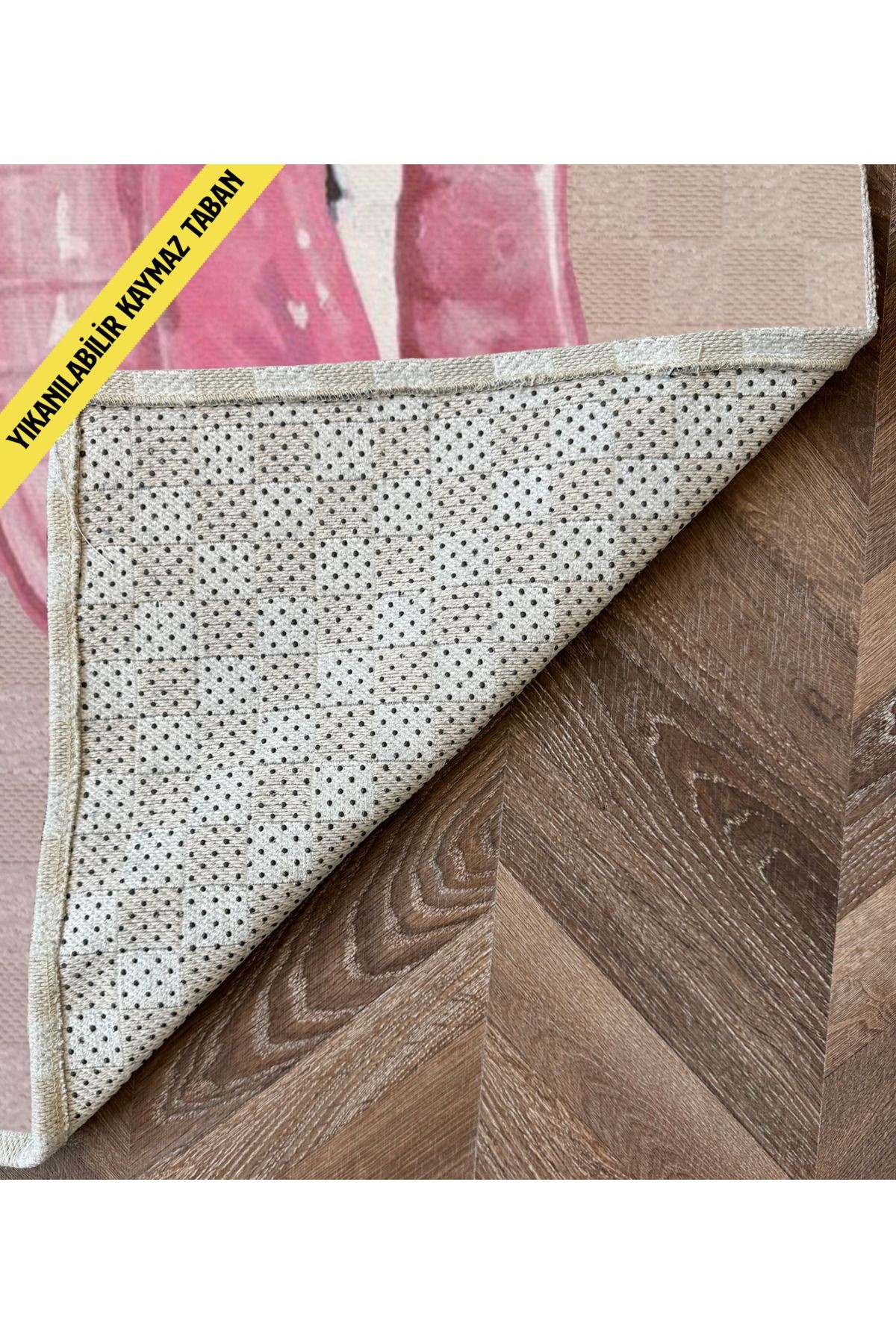 Pembe Temalı Dudak Desenli Modern Dekoratif Banyo Paspası 90×60