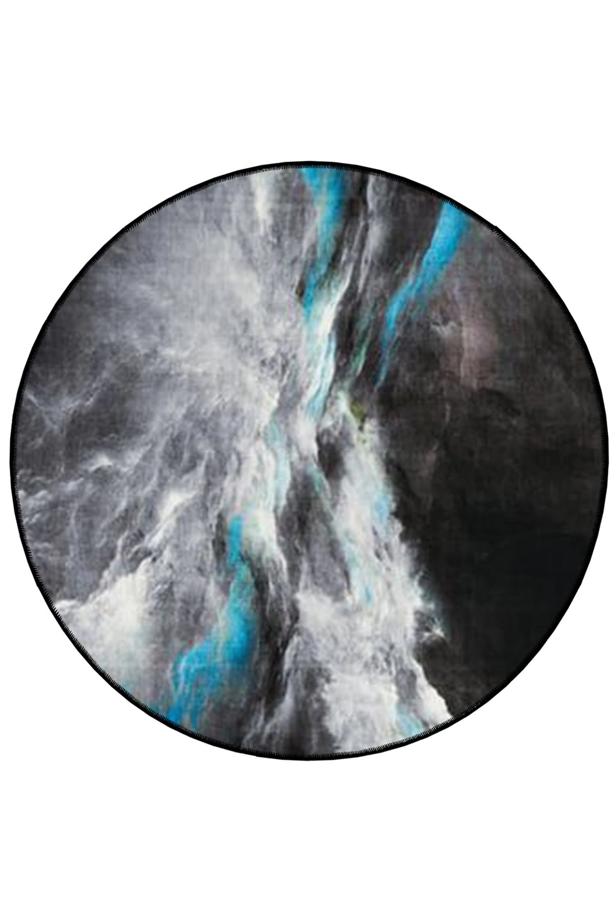 Mira Yuvarlak Koyu Tonlarda Mavi Renk Detaylı Dokuma Taban Modern Dekoratif Halı 5565