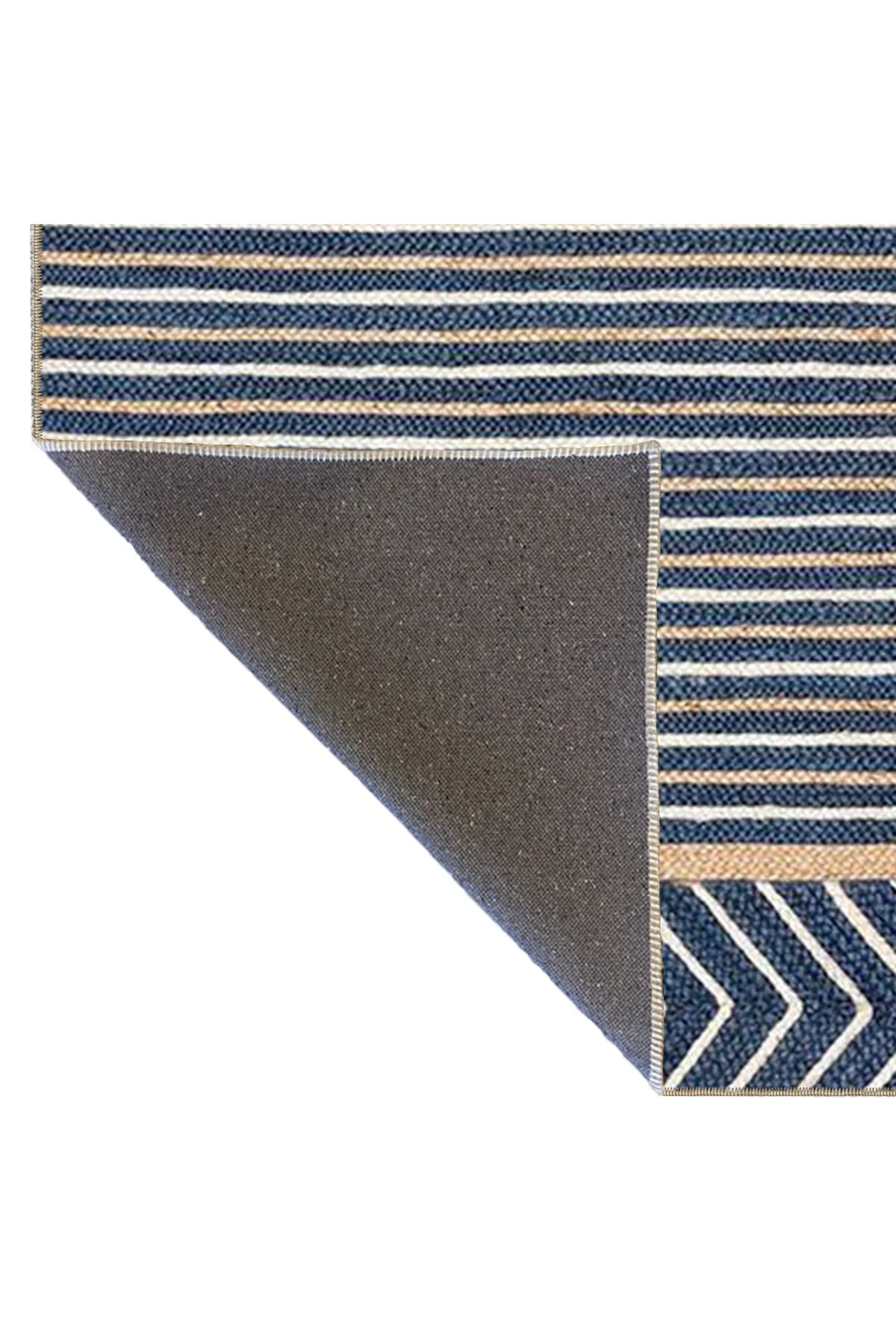 Lacivert Bej Temalı Geometrik Çizgi Desenli Modern Dekoratif Halı 4628