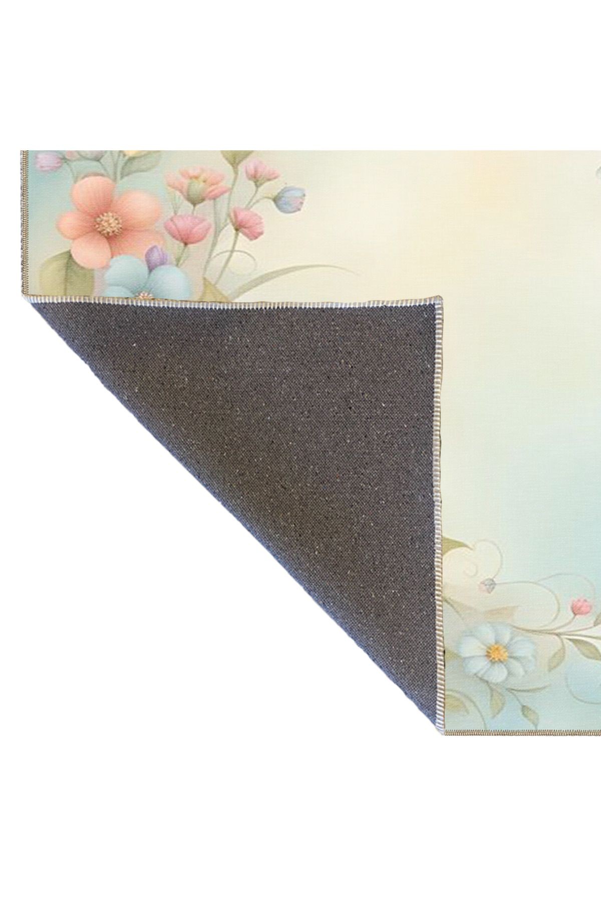 Açık Ton Çok Renkli Floral Çiçek ve Gül Desenli Modern Dekoratif Halı 3646