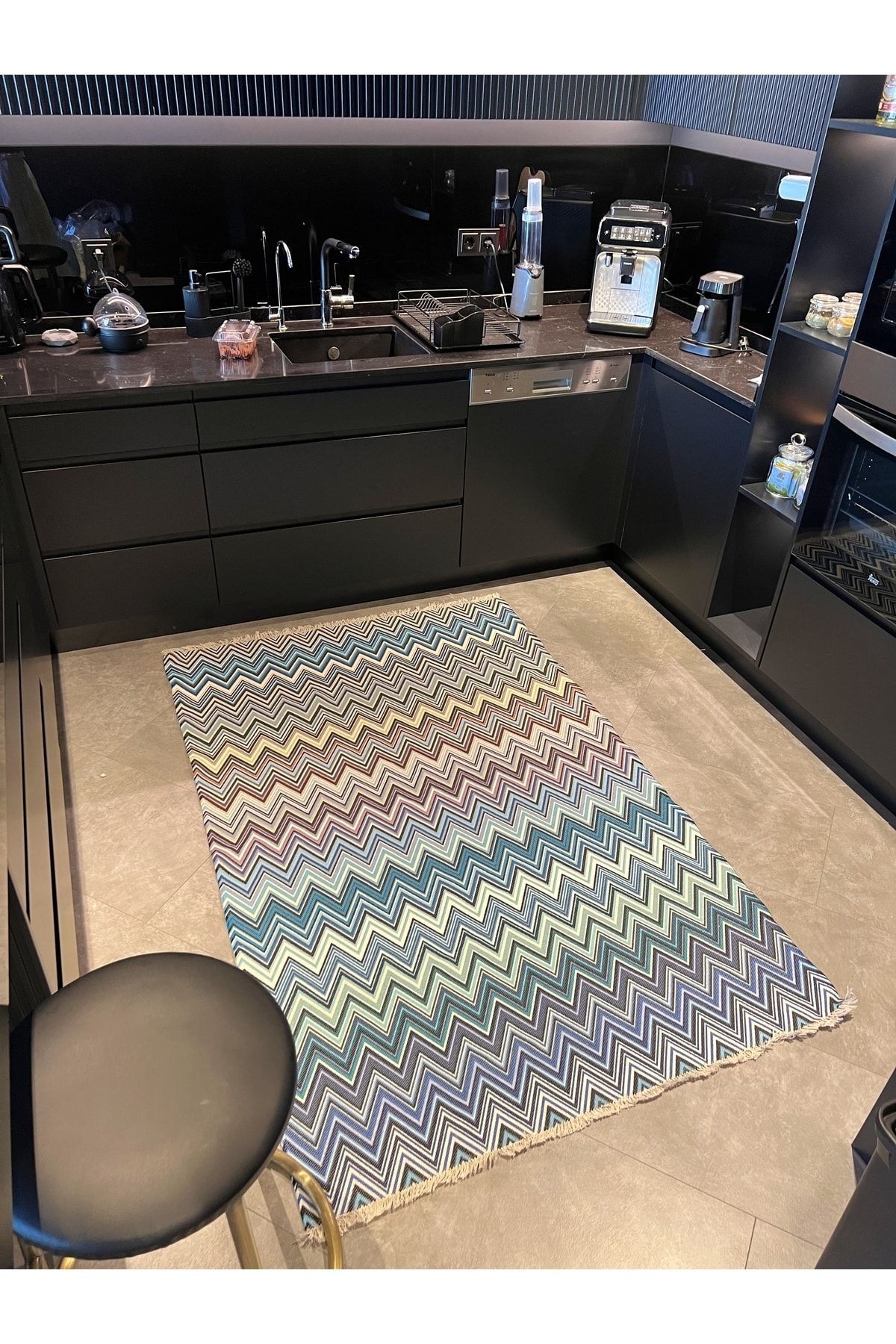 Cotton Zigzag Desenli Çok Renkli Kilim 541