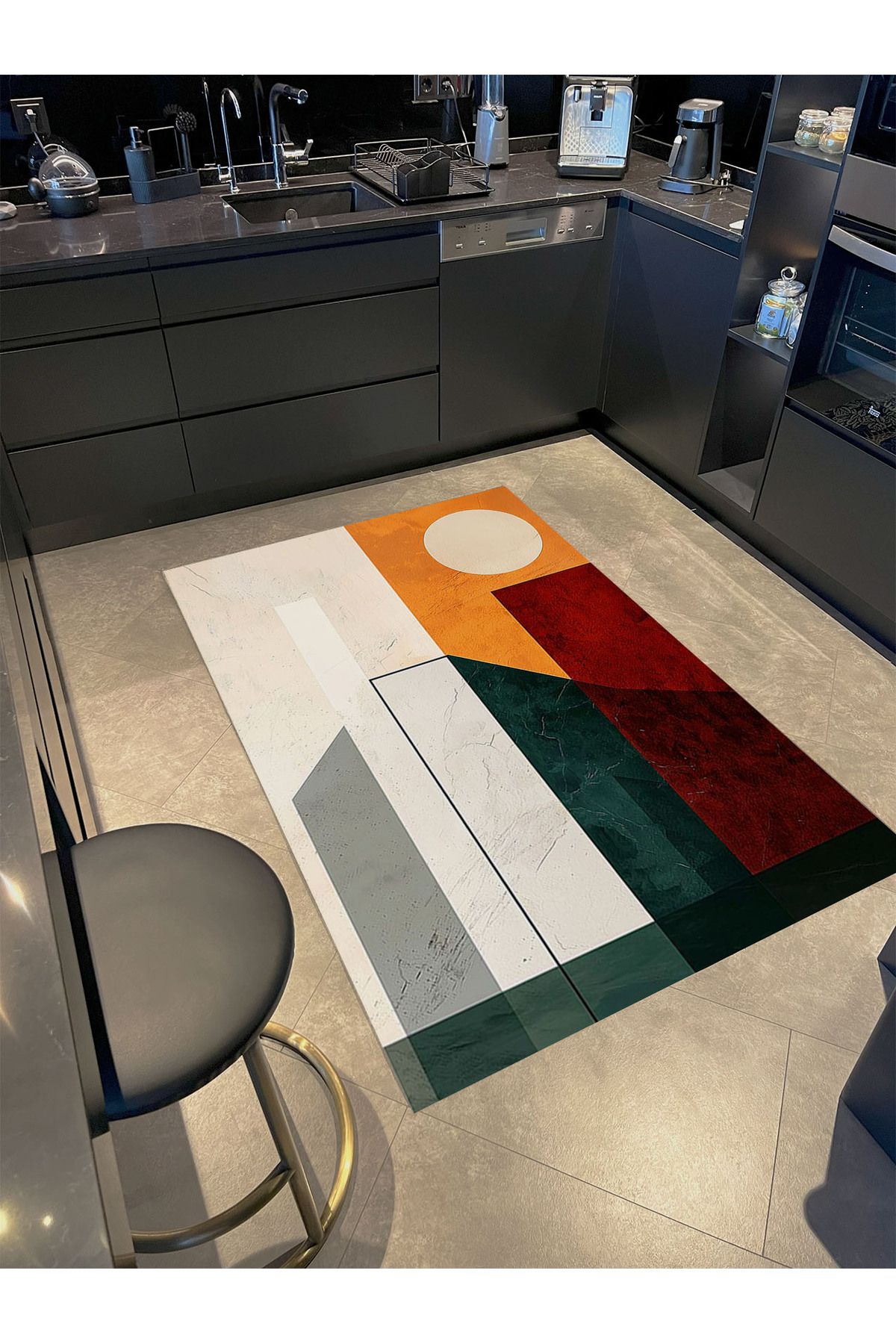 Kubilay Koleksiyonu Çok Renkli Soyut Geometrik Detaylı Desenli Dokuma Taban Modern Dekoratif Halı 29