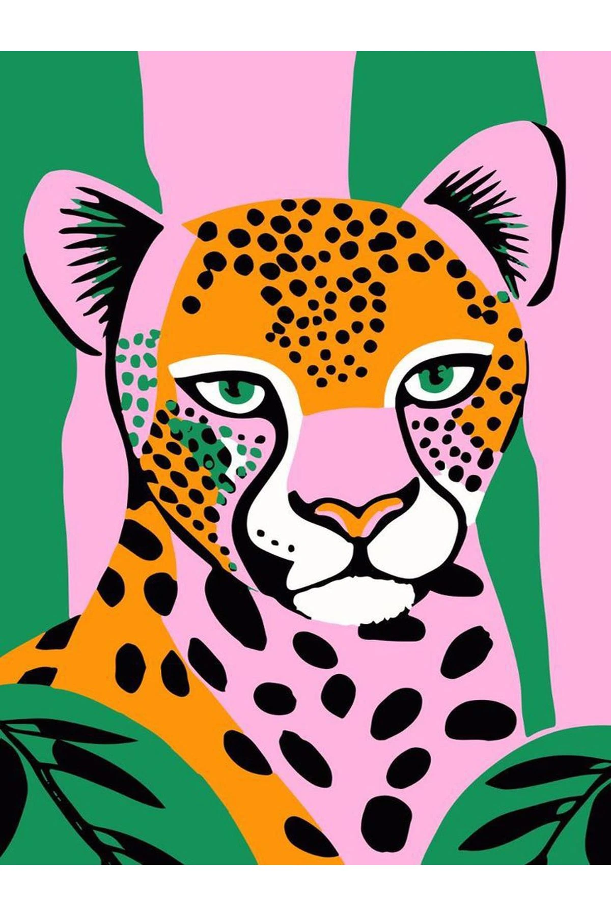 Kuzey Koleksiyonu Yeşil Pembe Leopar Dokuma Taban Dekoratif Halı kuzey22