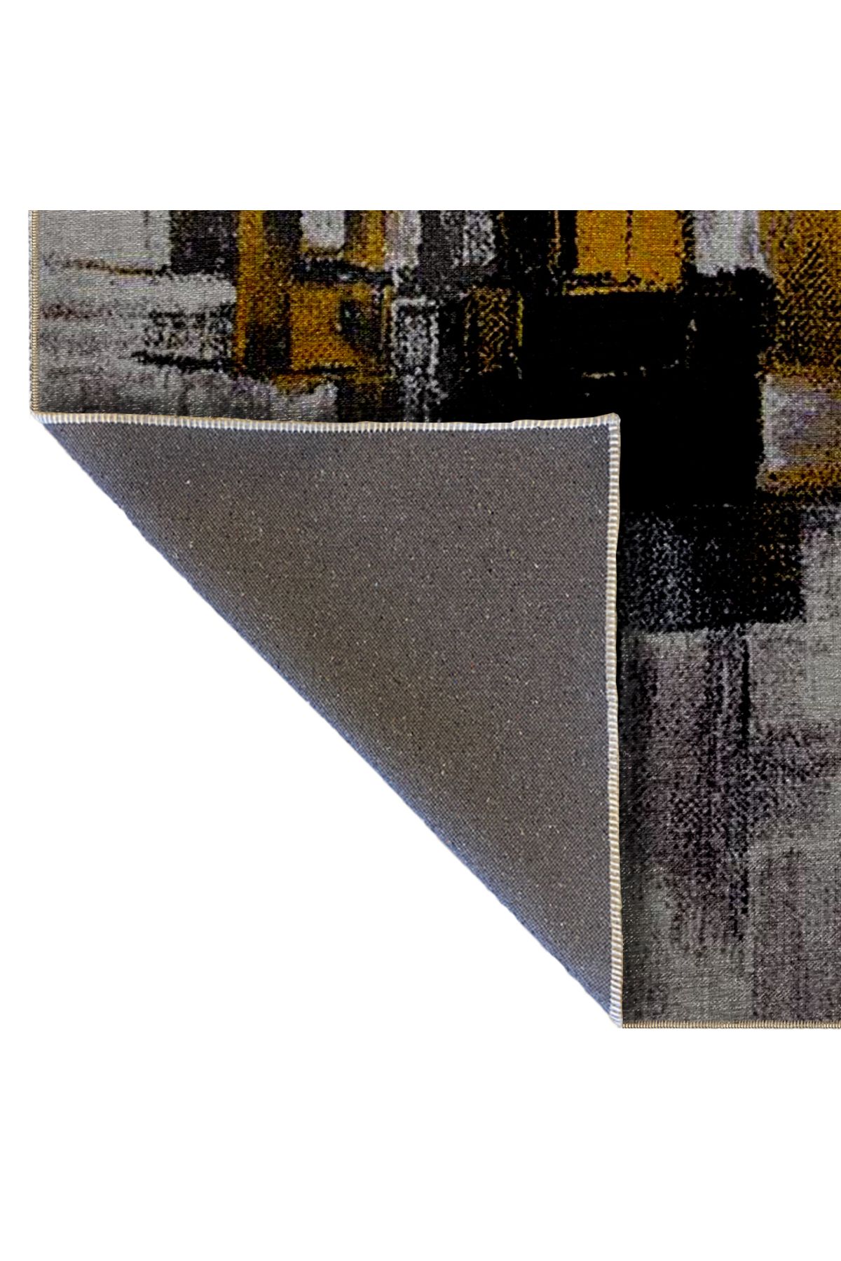 Gri Sarı Temalı Geometrik Soyut Desenli Modern Dekoratif Halı 5302