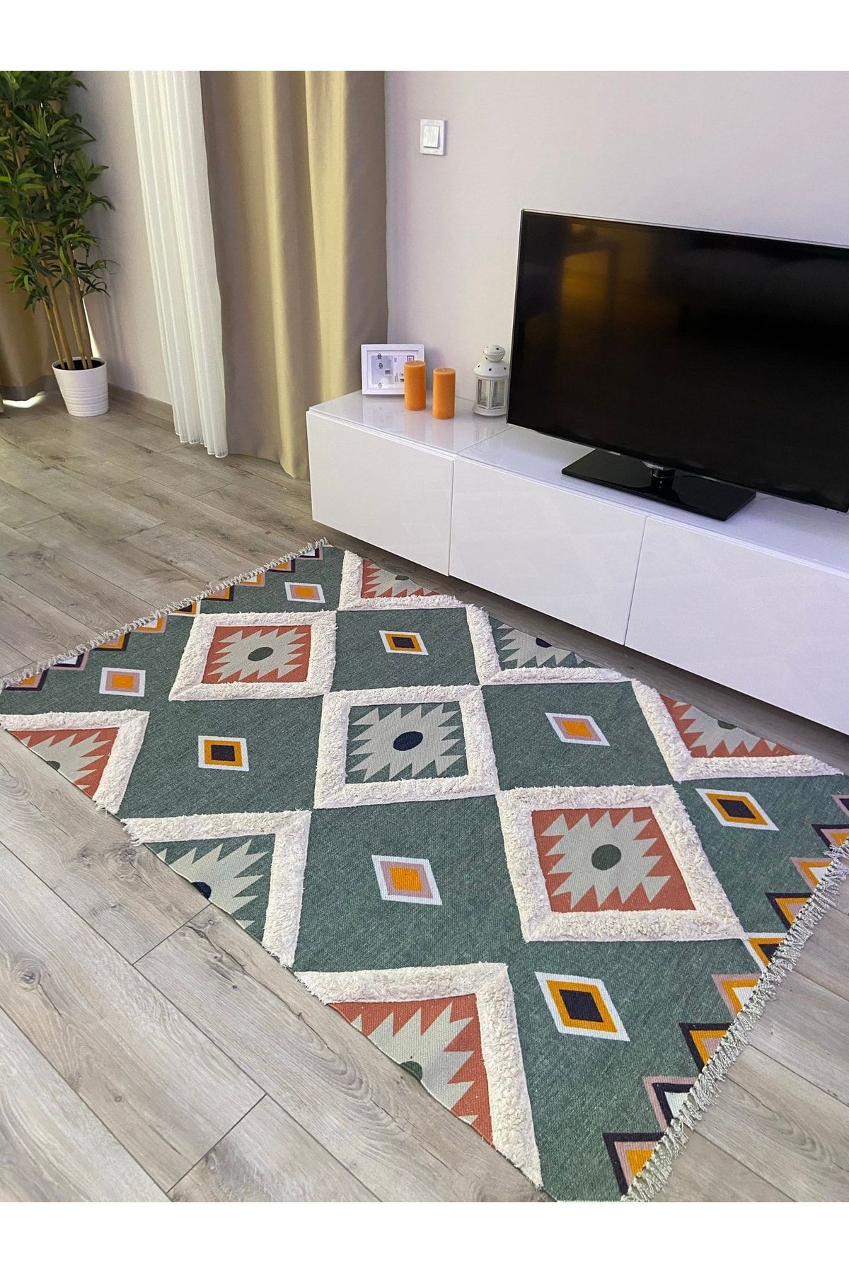Rustik Green 4018 Çok Renkli Modern Kilim