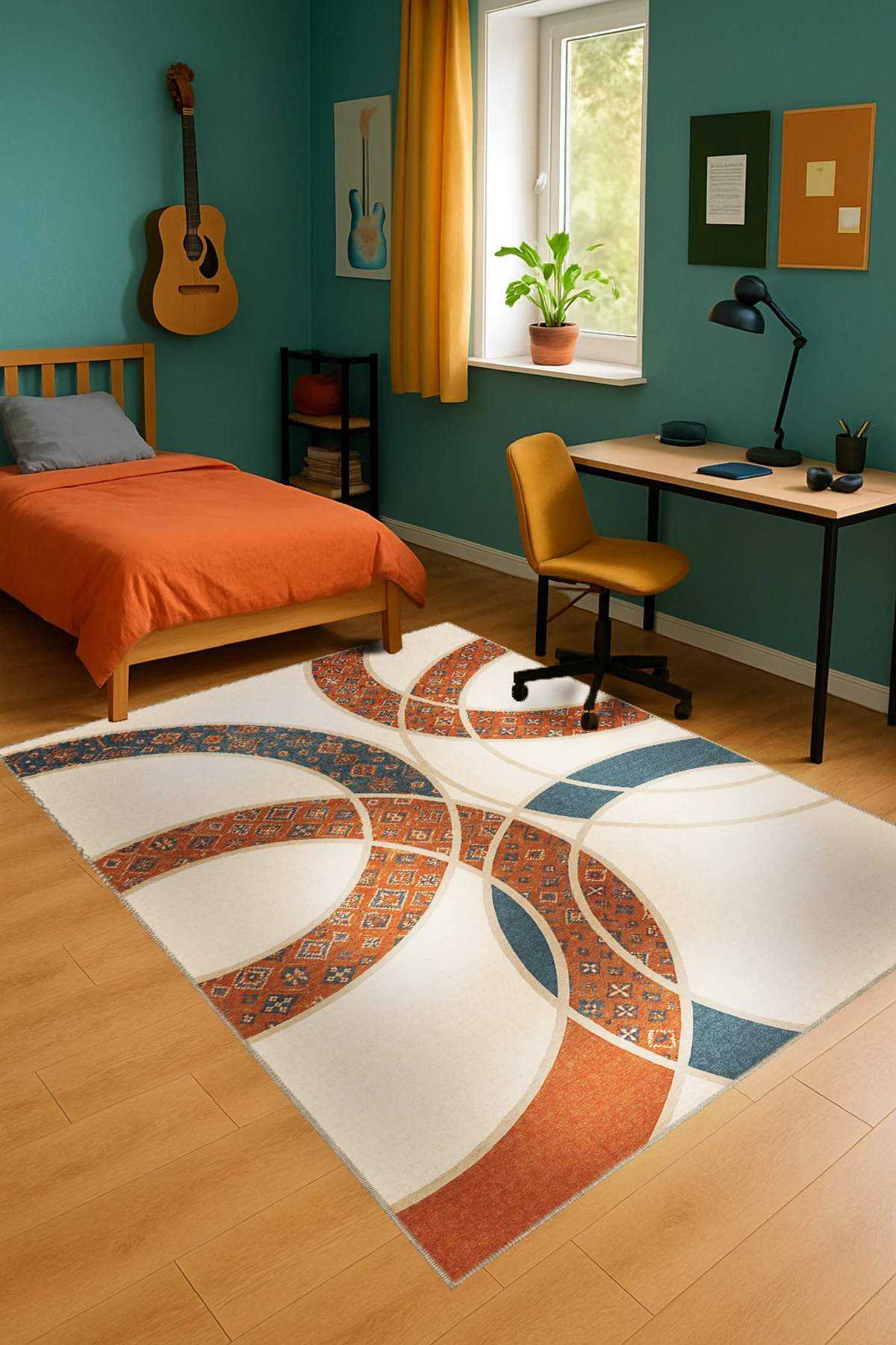 MOSSO Geleneksel Motif Şeritli Desen Dokuma Taban Vintage Dekoratif Halımosso978