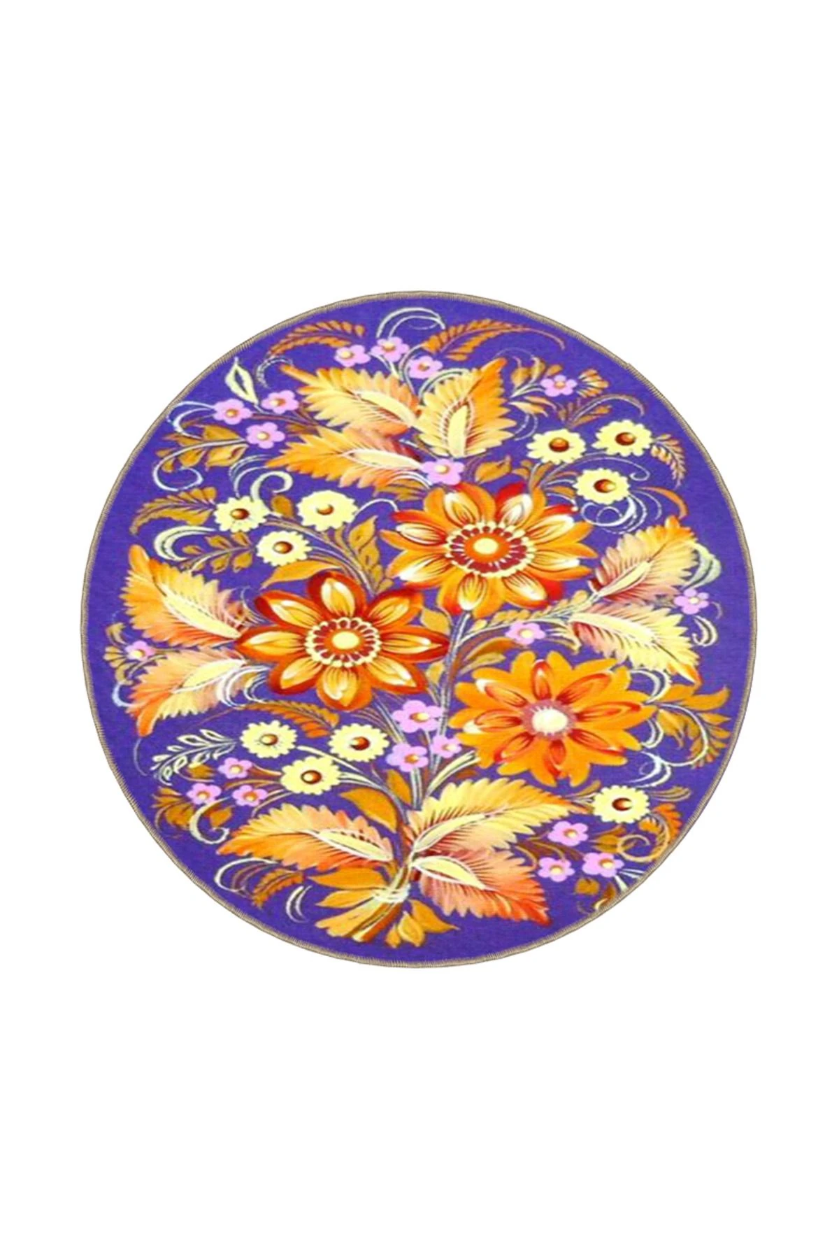 Mor Arkaplanlı Floral Geometrik Modern Dekoratif Halı miravip165