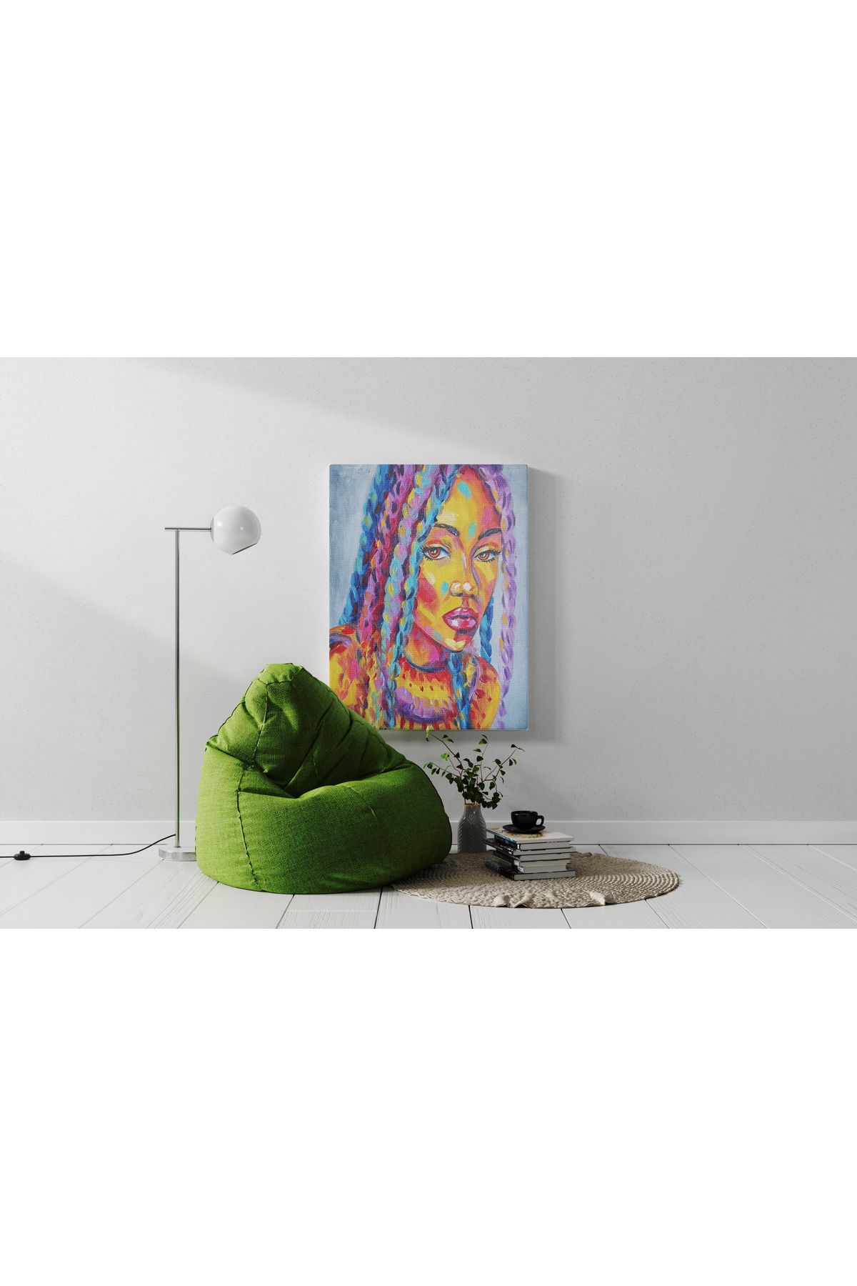 Kanvas Tablo Sulu Boyalı Kadın Temalı Renkli Tonlarda Modern Tablo