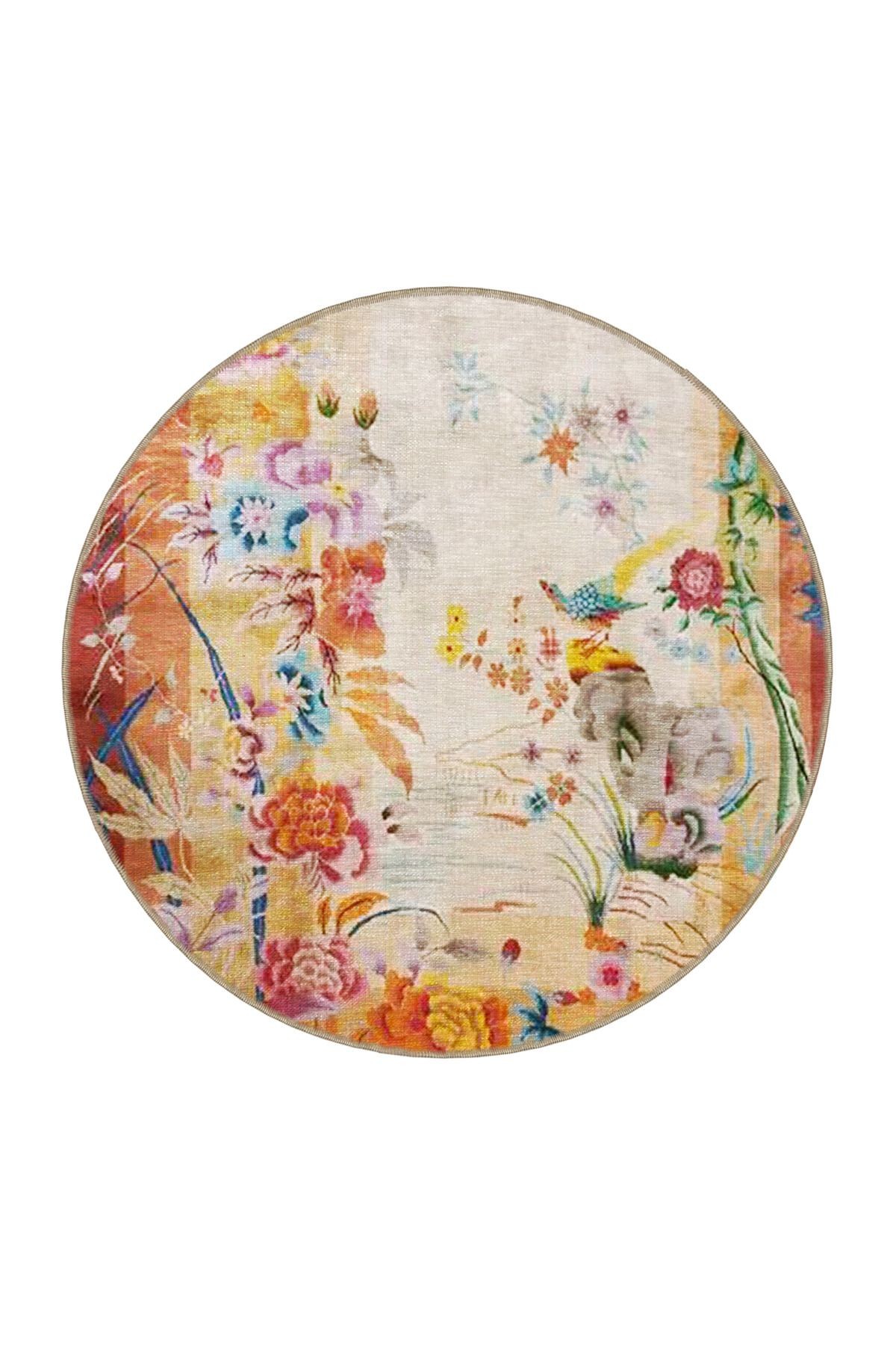 Botanik Temalı Çok Renkli Soyut Çiçek ve Gül Desenli Modern Dekoratif Halı 3485