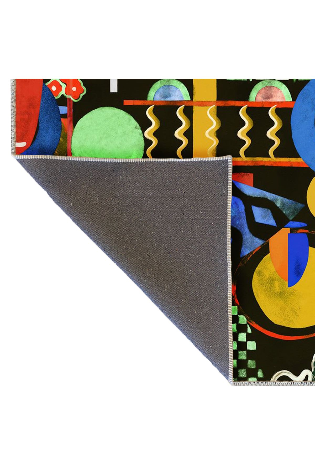 Emre Koleksiyonu Çok Renkli Karma Geometrik Şekiller Desenli Dokuma Taban Modern Dekoratif Halı 46