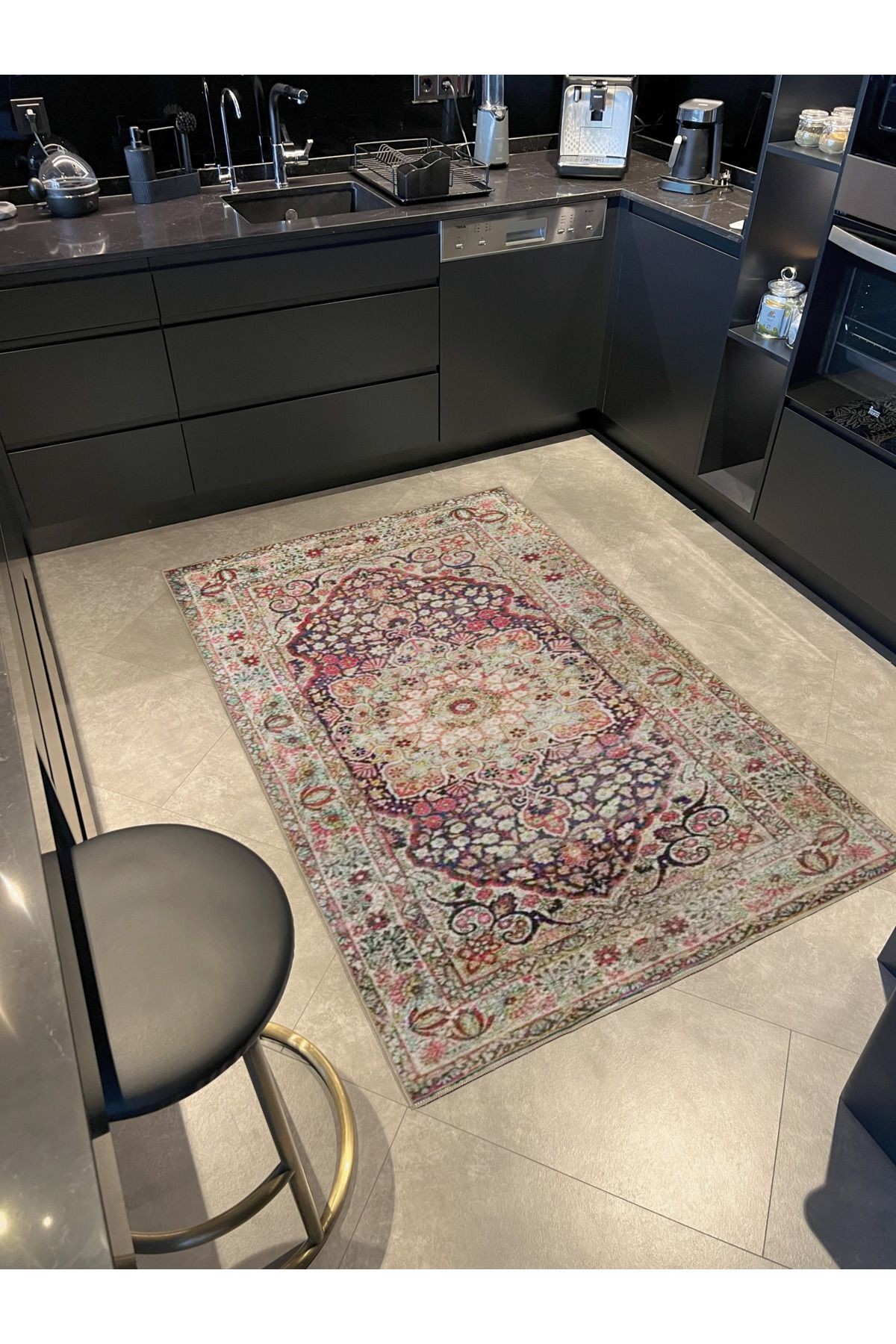 Çok Renkli Geleneksel Motif Etnik Çiçek Desenli Vintage Dekoratif Halı 3314