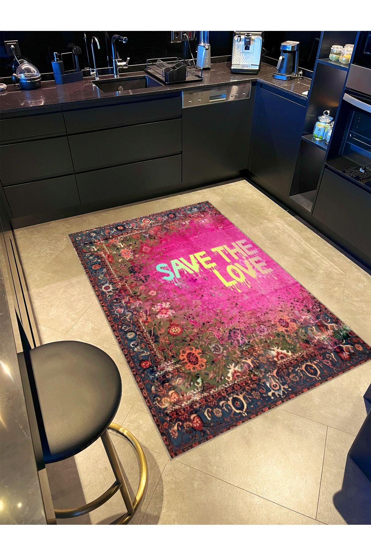 Written Koleksiyonu Aşkı Kurtar Yazılı Desenli Kreatif Modern Dekoratif Halı 06