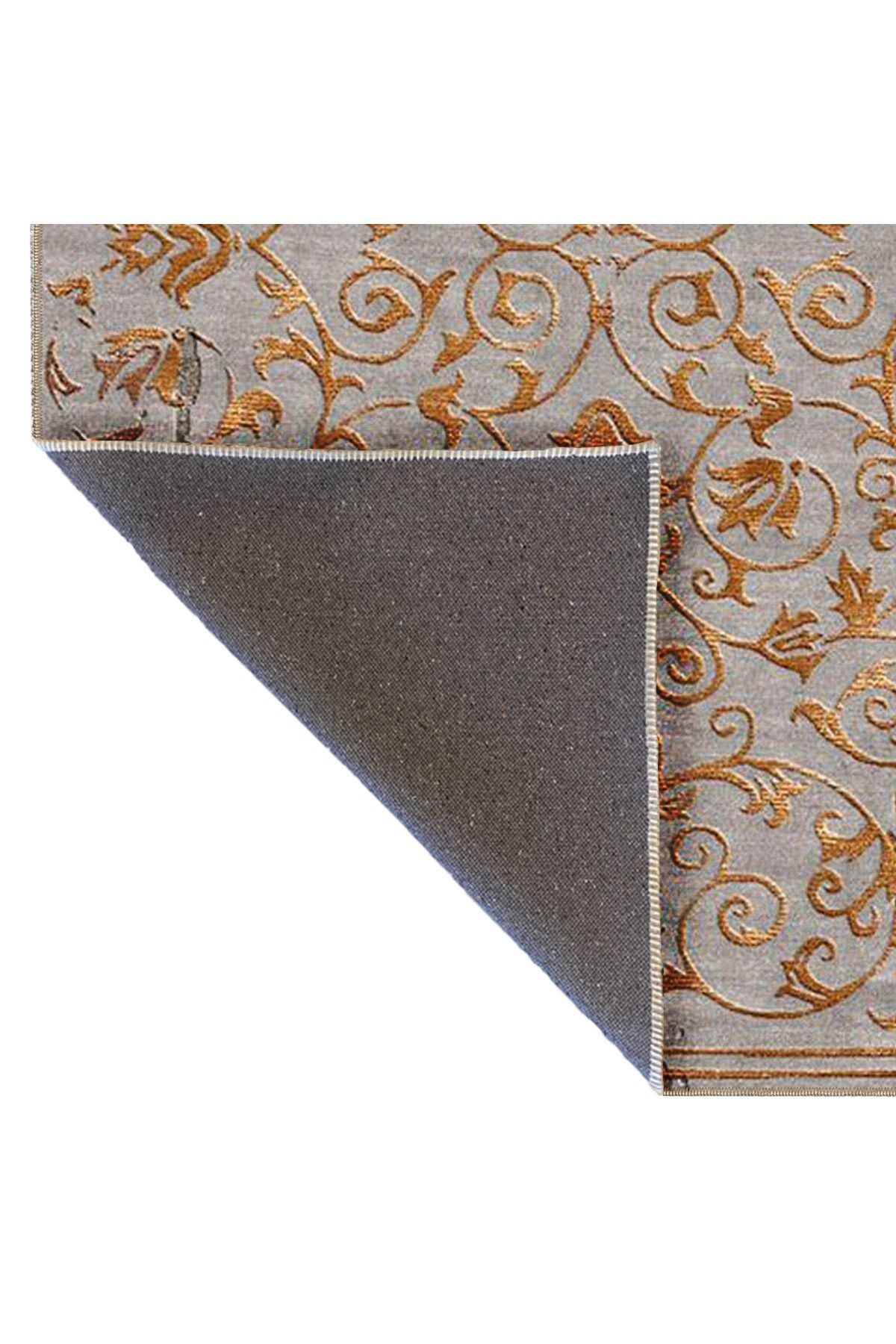 Turuncu Gri Temalı Geleneksel Motif Etnik Desenli Vintage Dekoratif Halı 4920
