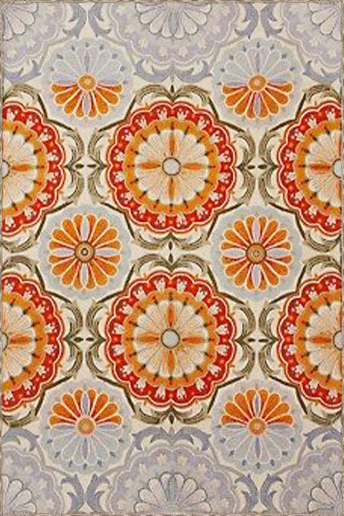 Turuncu Çiçekli Dekoratif ve Dokuma Taban Halı 4330