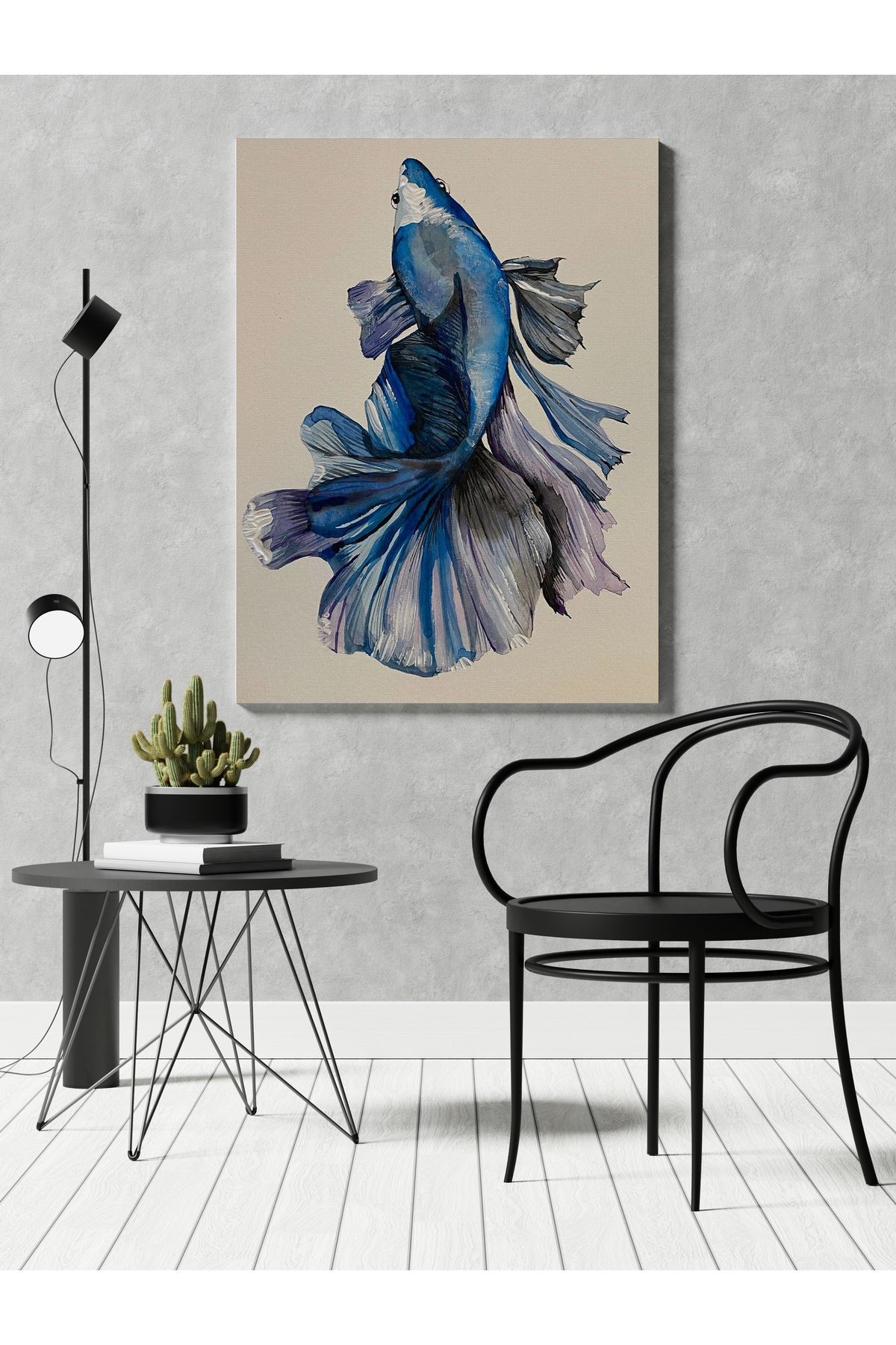 Kanvas Tablo Mavi Balık Desenli Modern Tablo