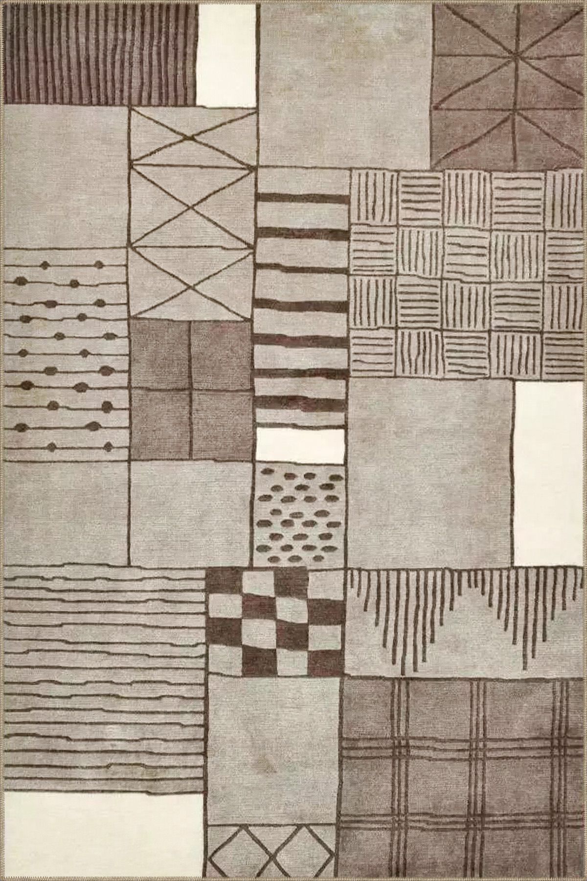 Geometrik Kahverengi Kareli Desenli Dokuma Taban Halı miravip1001