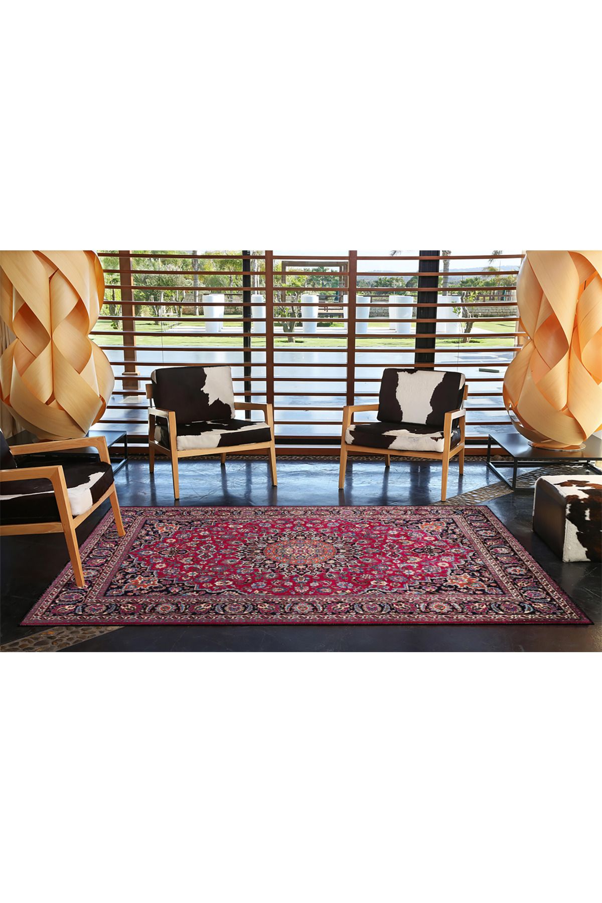 Mor Renkli Desenli Geometrik ve Geleneksel Modern Dekoratif Halı 4475