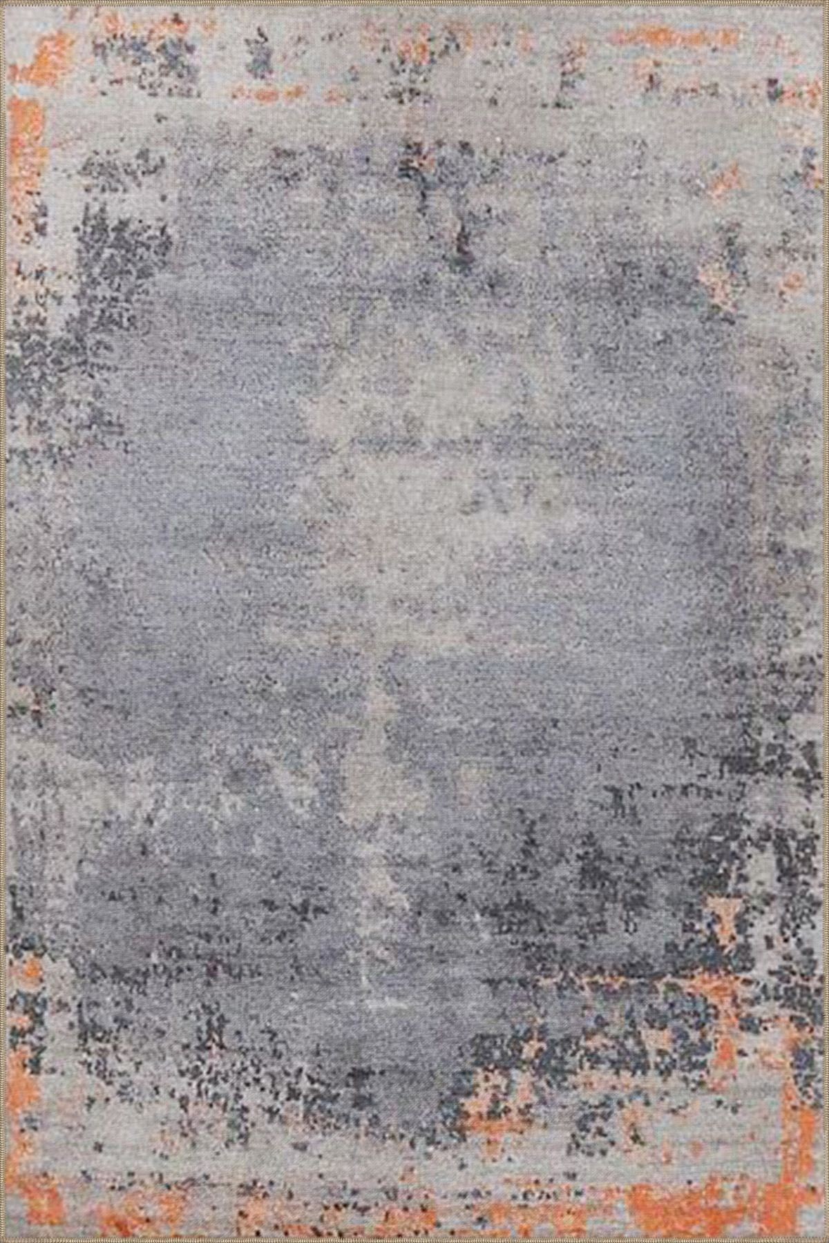 Turuncu ve Gri Etnik Modern Desenli Dokuma Taban miravip825