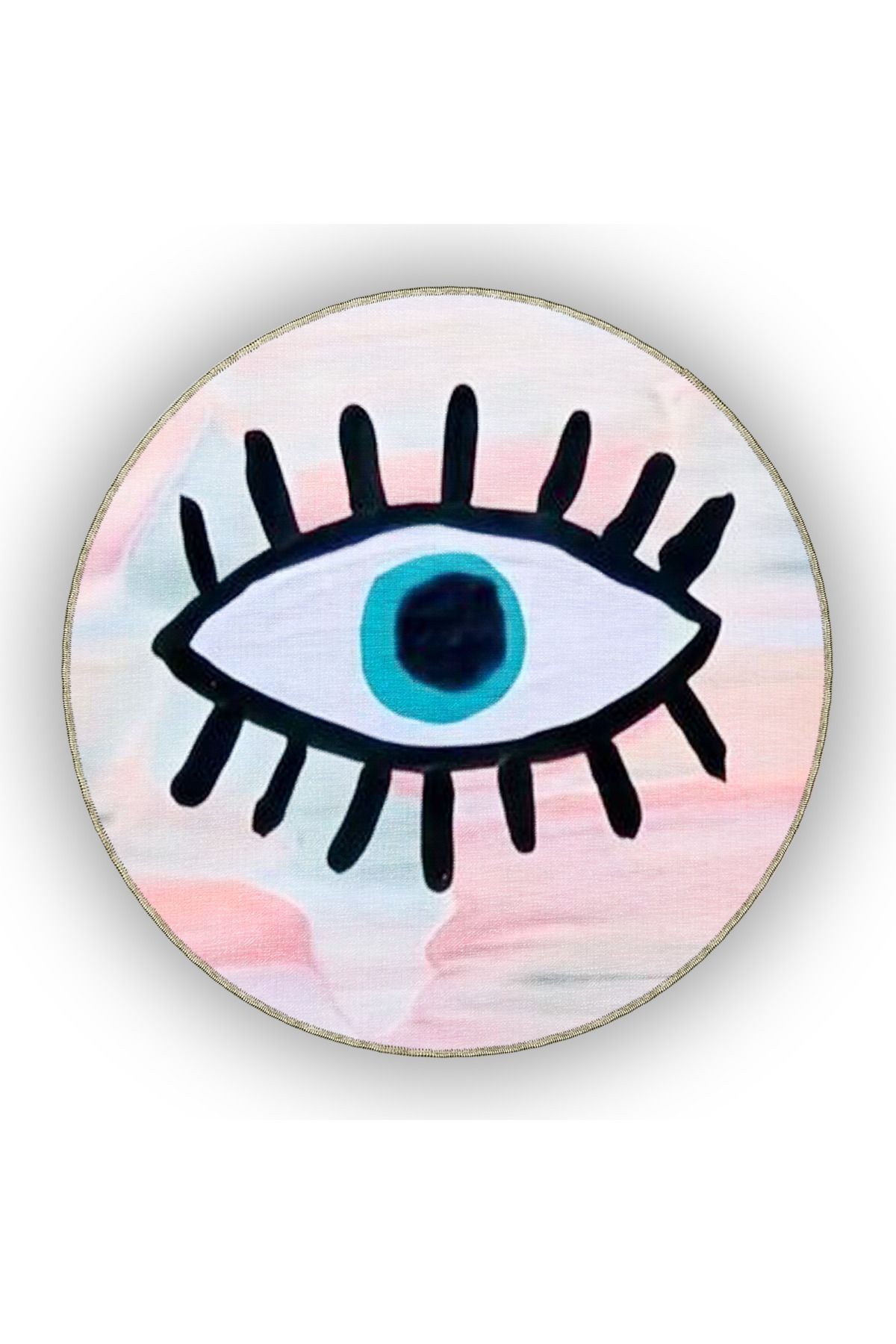 Pudra Pembe Temalı Karma Göz Figürü Desenli Modern Dekoratif Halı 4978