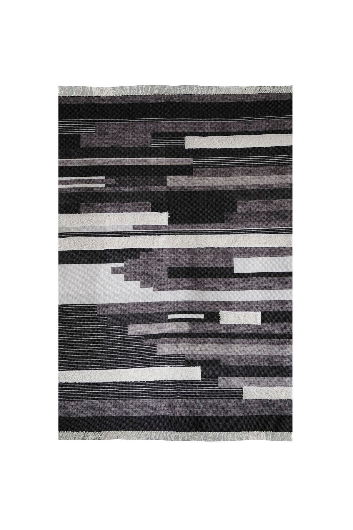 Rustik 4003 Gri Beyaz Geometrik Desenli Kilim